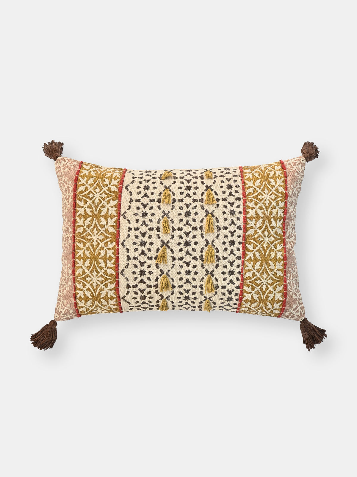 Carmine Block-Printed Lumbar Cushion Cover