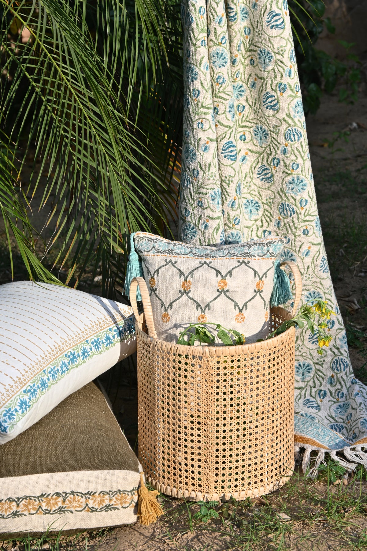 Vintflora Block-Printed Lumbar Cushion Cover