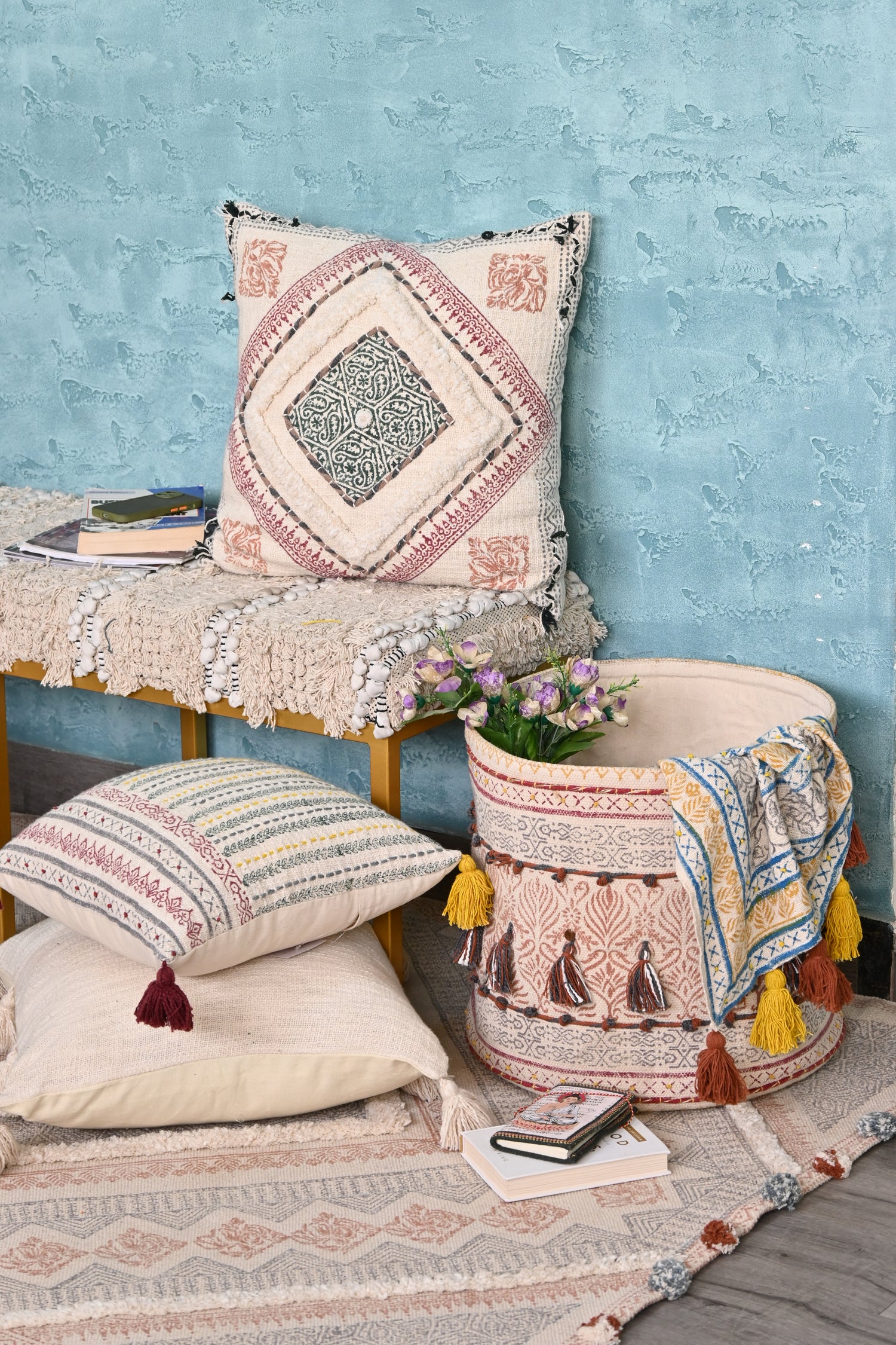 Lazuri Block-Printed Square Cushion Cover
