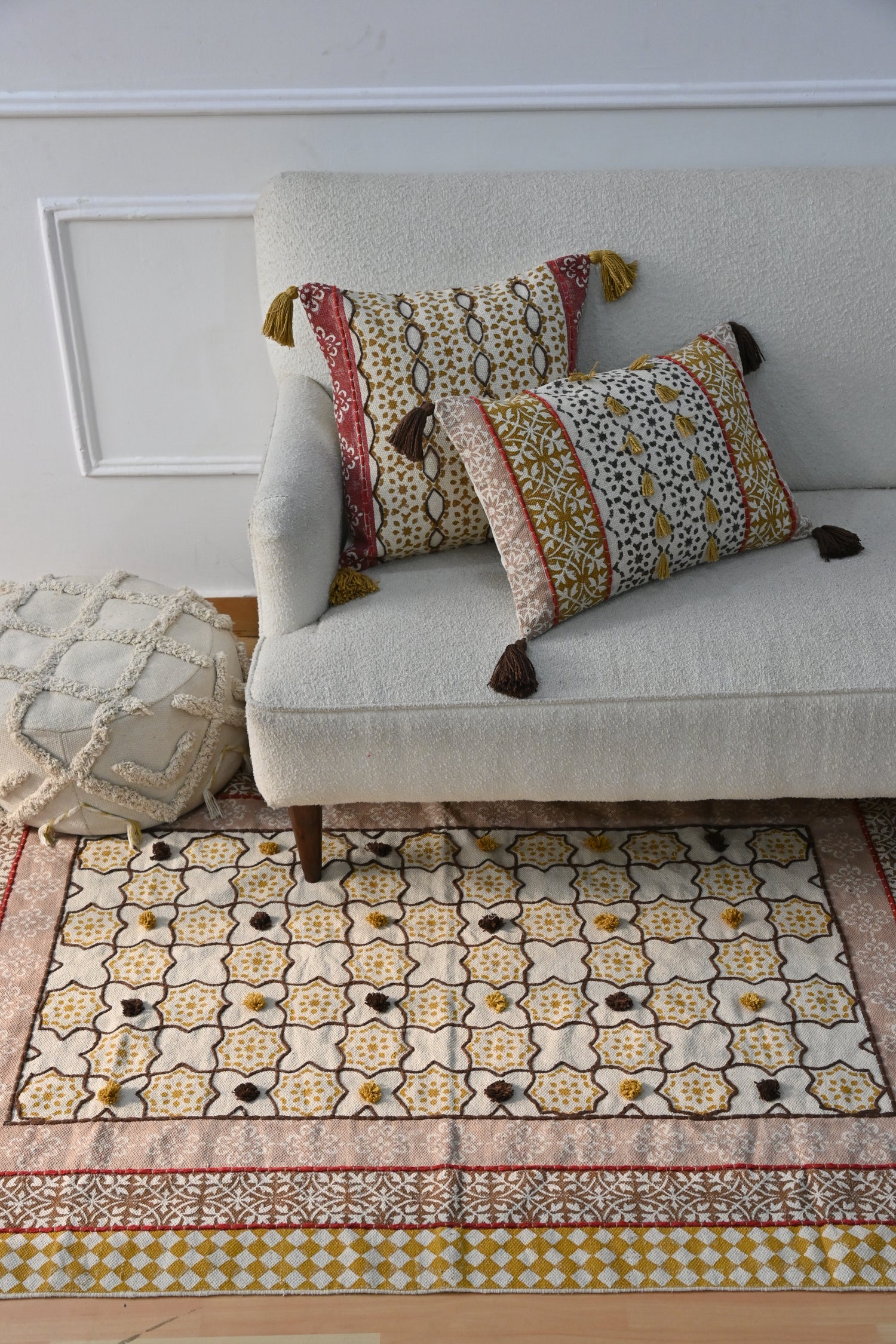 Carmine Block-Printed Lumbar Cushion Cover