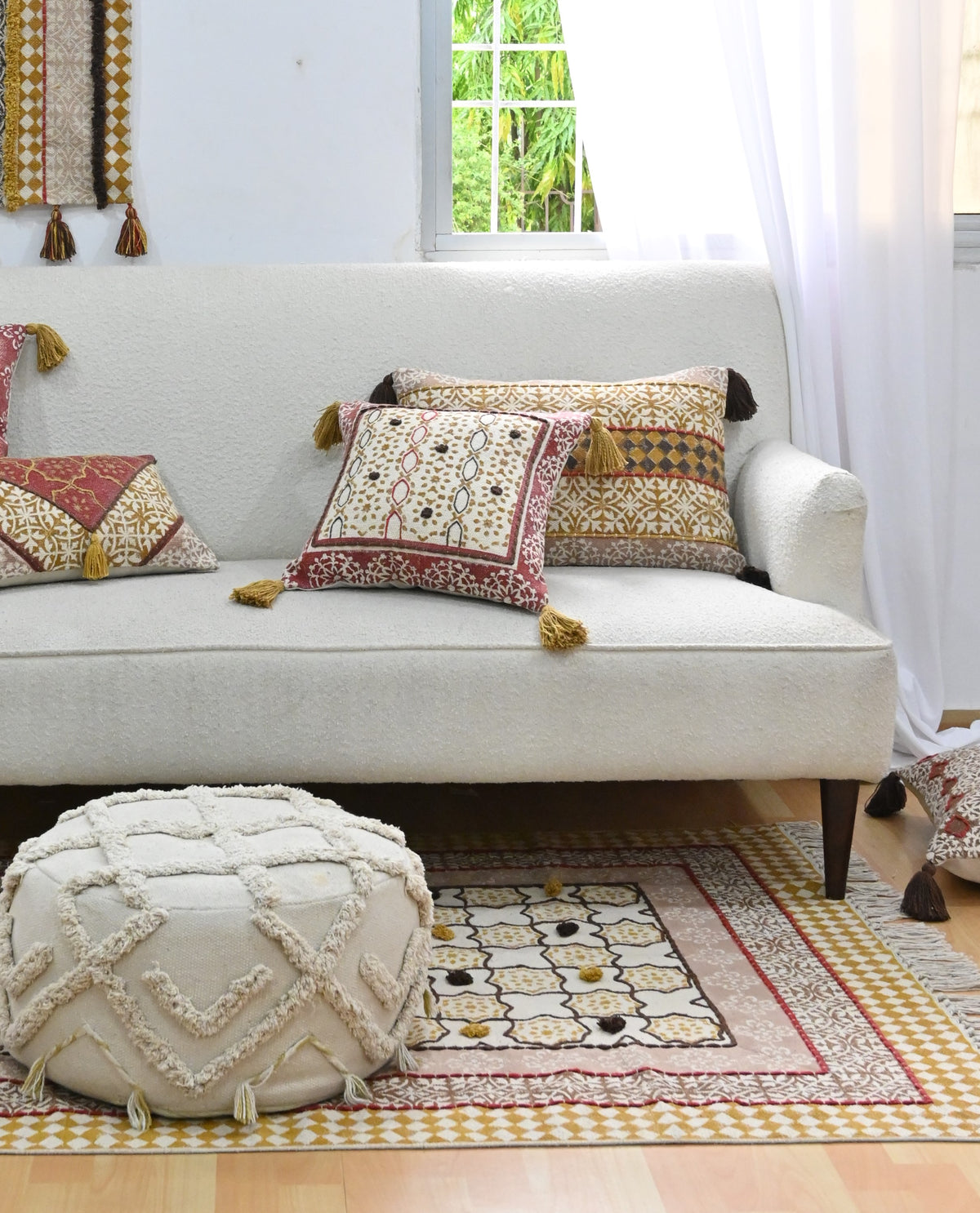 Sunflare Block-Printed Lumbar Cushion Cover