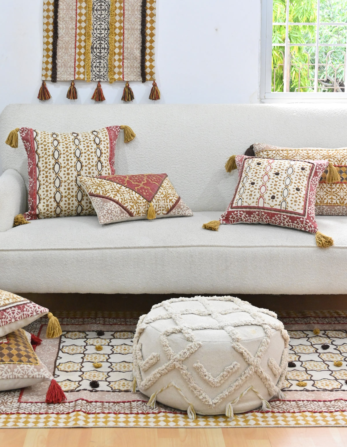 Marigold Block-Printed Square Cushion Cover