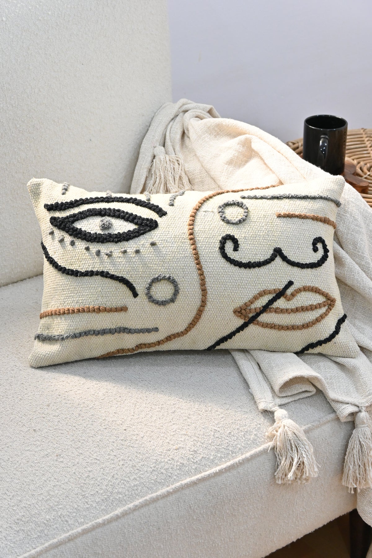 Voltura Hand-Embroidered Lumbar Cushion Cover