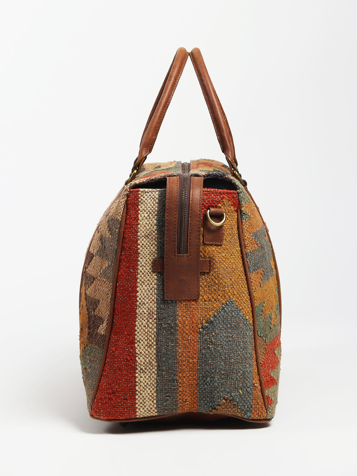 Sharant kilim and leather duffle bag interior — Art Avenue