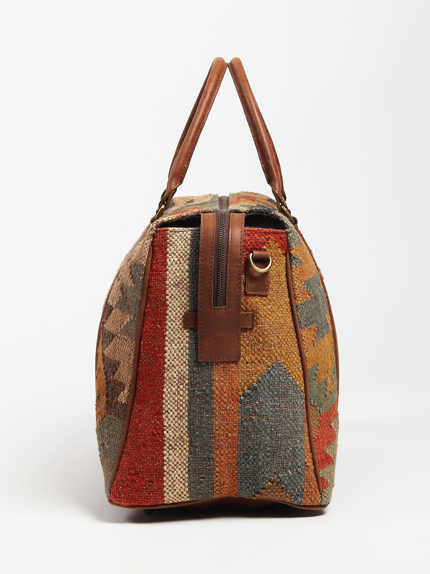 Sharant kilim and leather duffle bag interior — Art Avenue