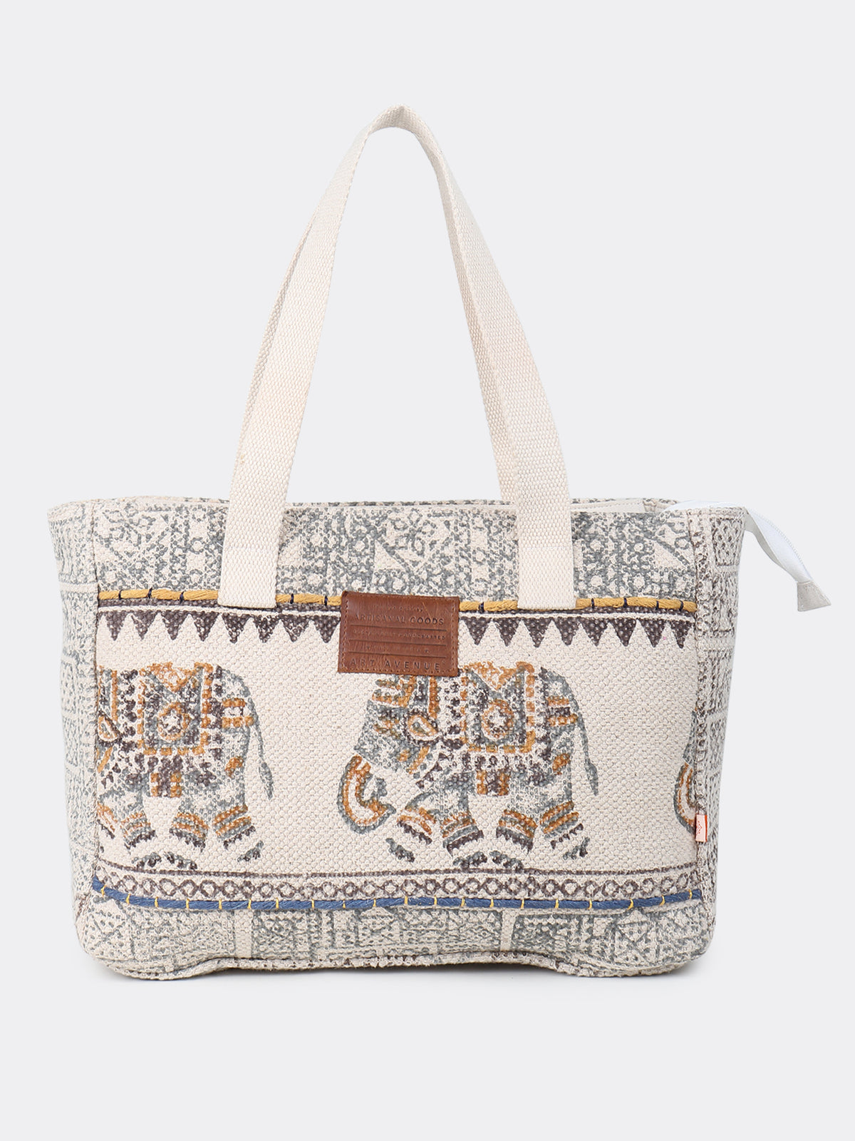 Aurielle block-printed tote bag, side view — Art Avenue