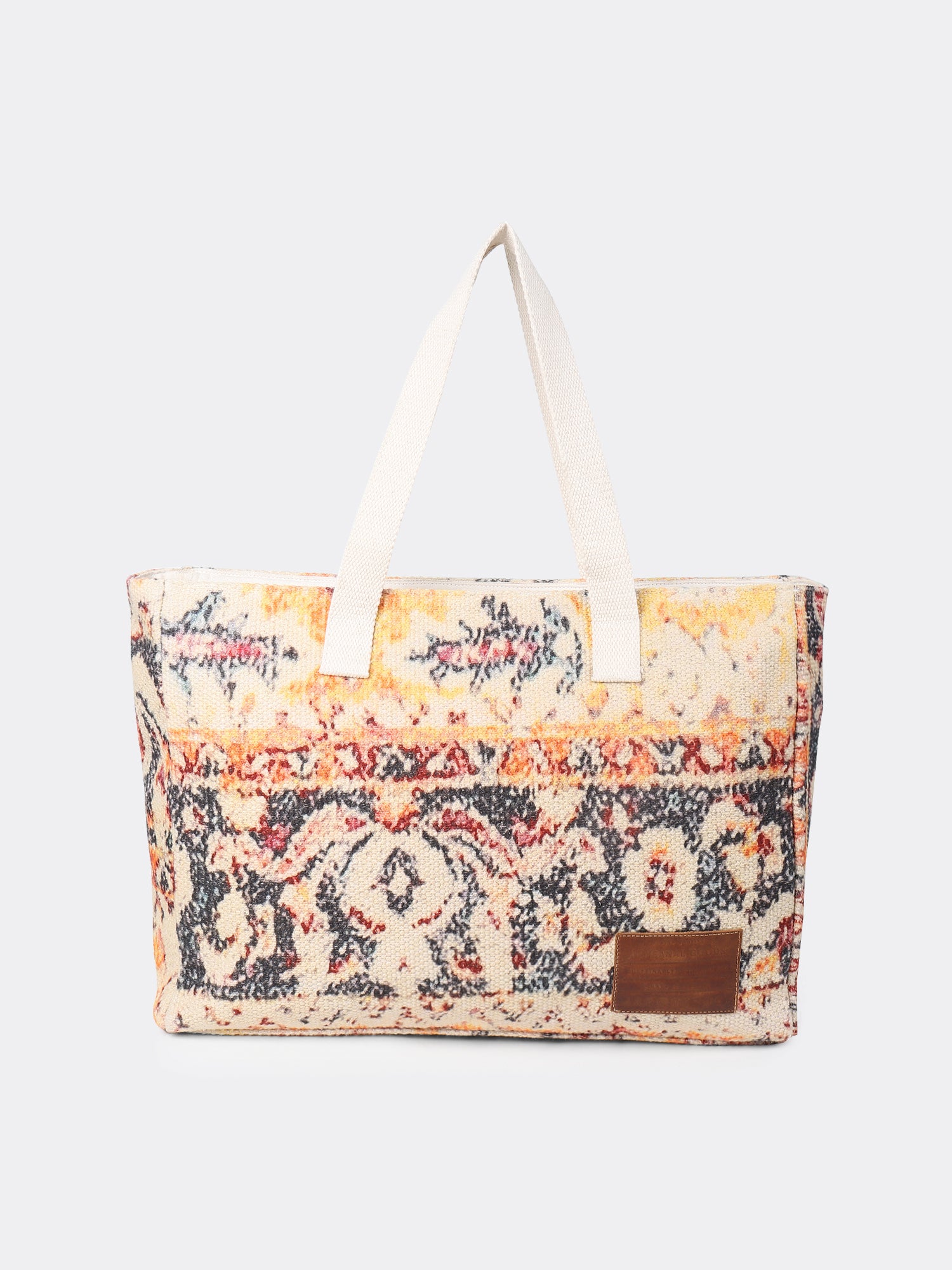 Elanora block-printed tote bag, side view — Art Avenue