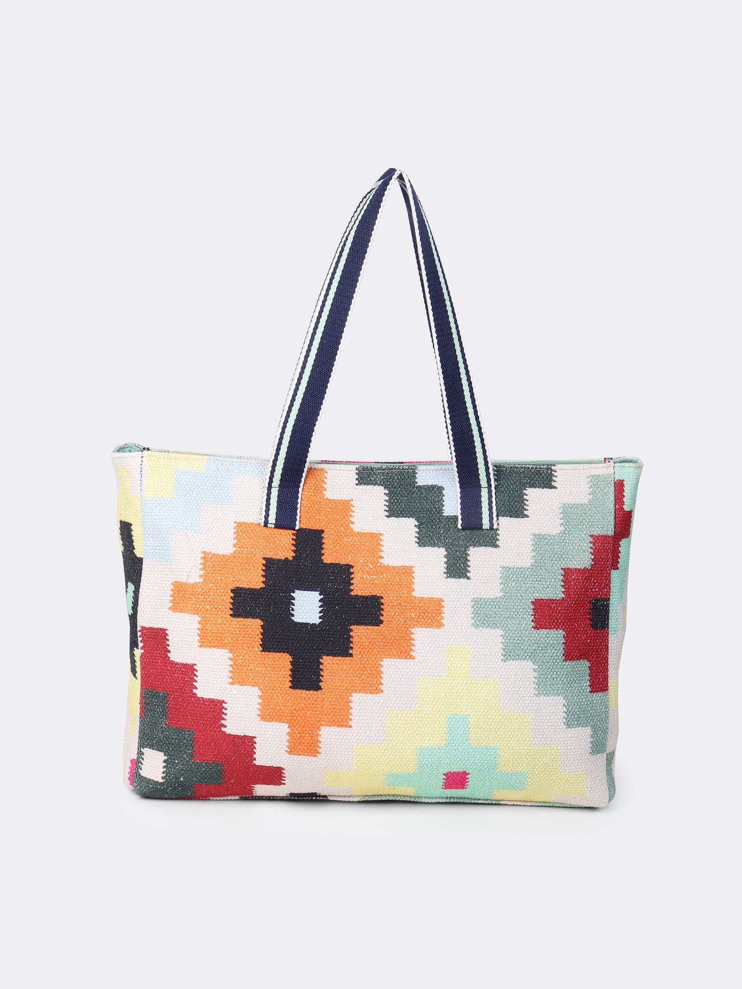 Velisse block-printed tote bag, side view — Art Avenue
