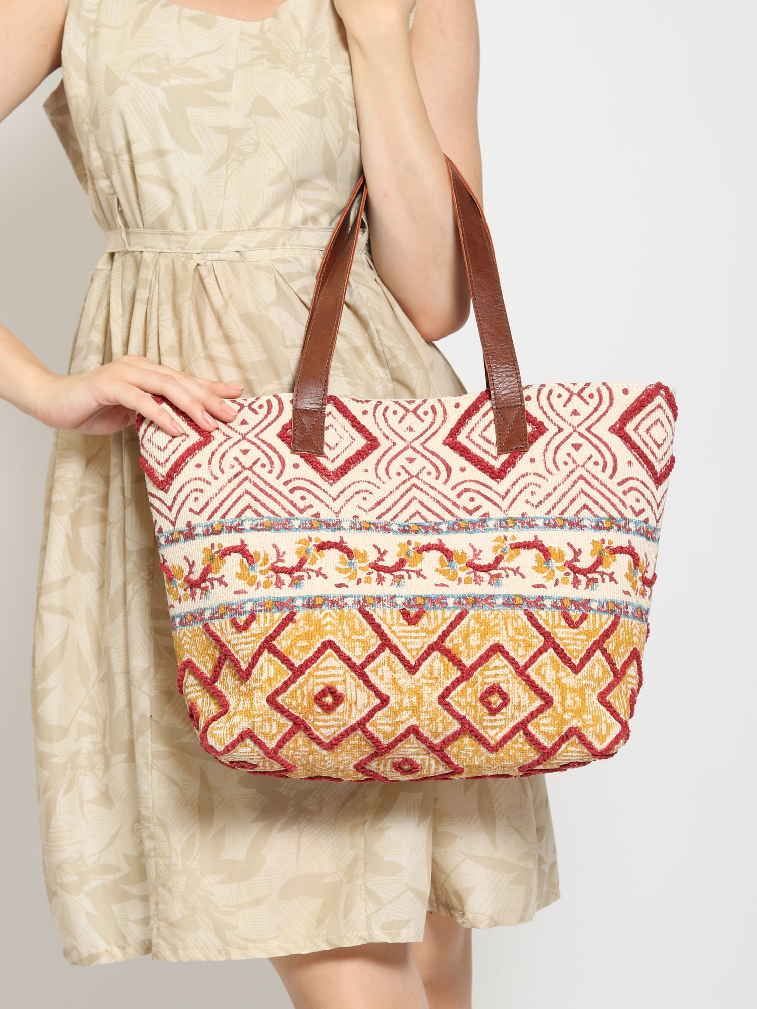 Yibing block-printed tote bag interior — Art Avenue