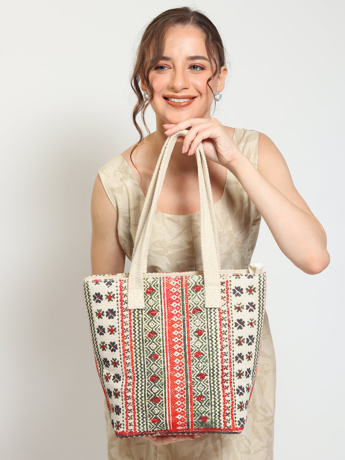 Beckon block-printed tote bag, side view — Art Avenue