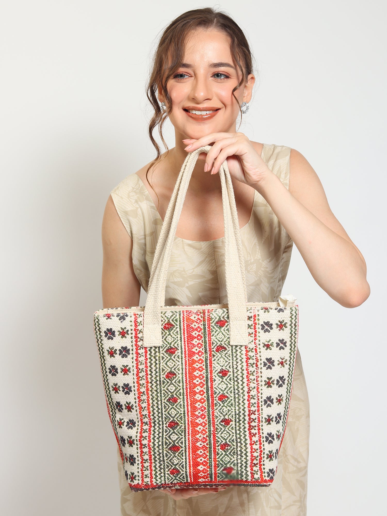 Beckon block-printed tote bag, side view — Art Avenue