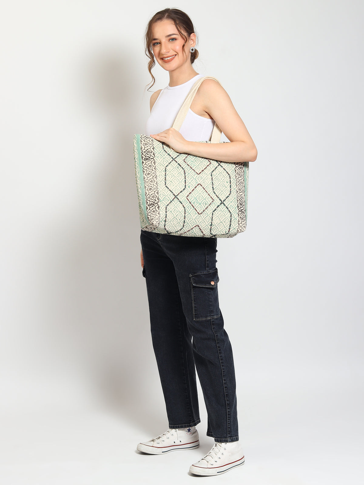 Flora block-printed cotton tote bag — Art Avenue