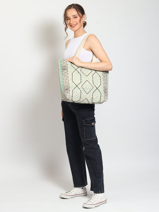 Flora block-printed cotton tote bag — Art Avenue