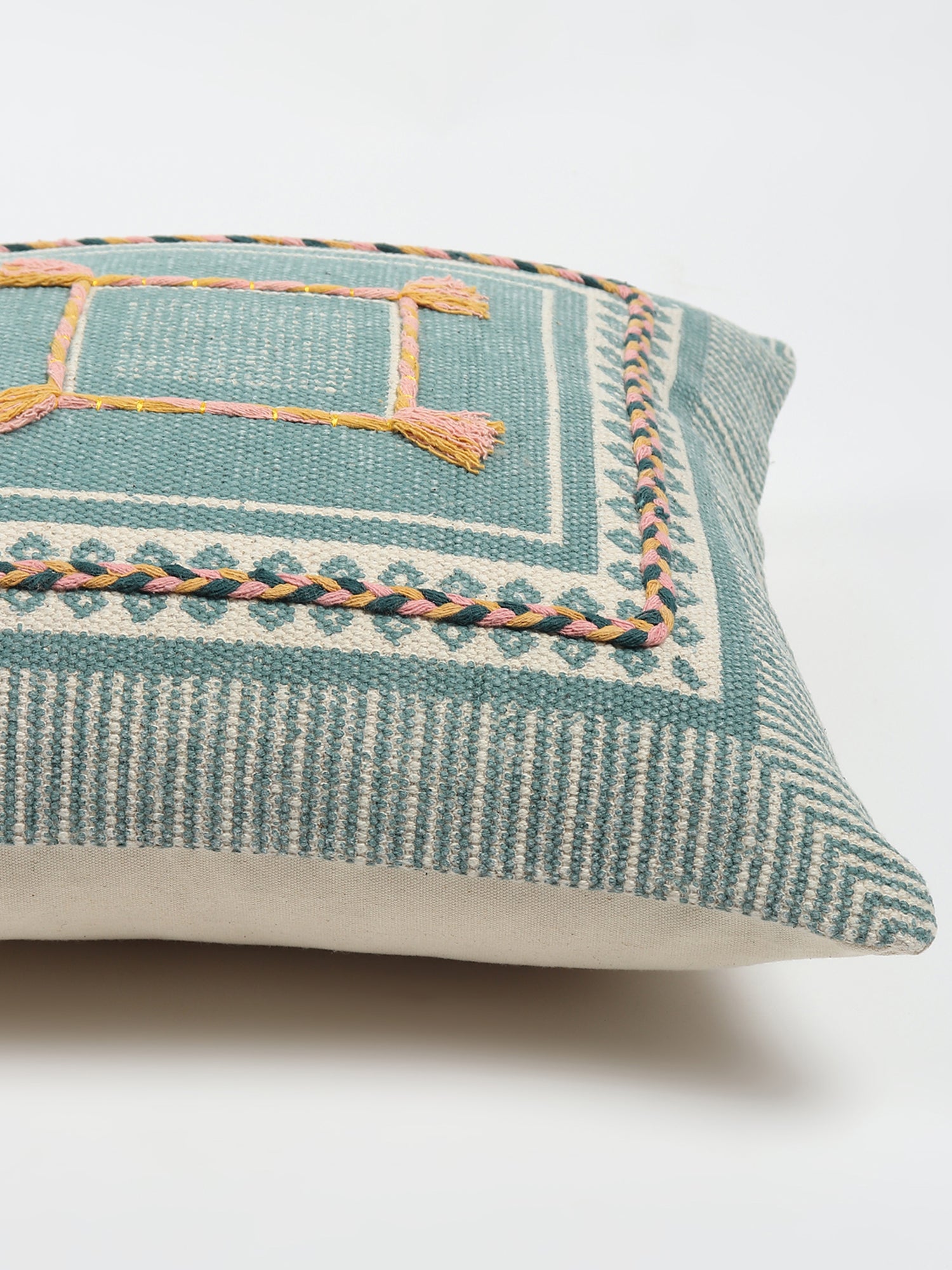 Aella Block-Printed Embroidered Square Cushion Cover