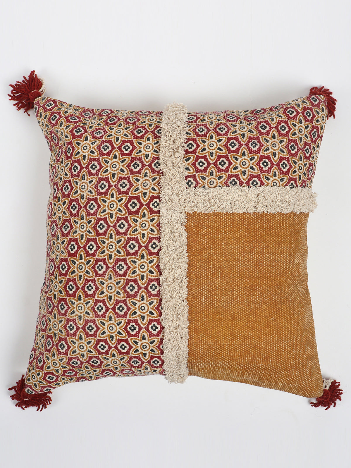 Detail of block-print on shaggy square cushion cover — Art Avenue