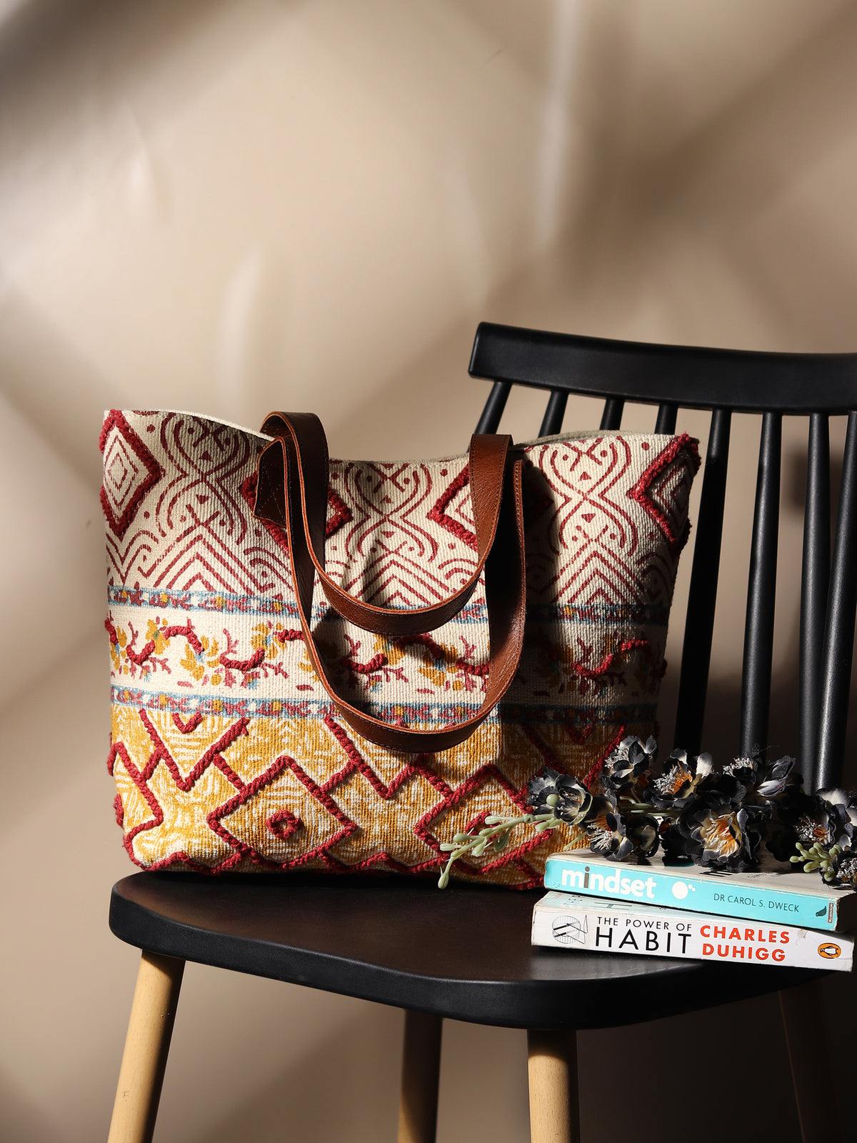 Yibing block-printed tote bag, side view — Art Avenue