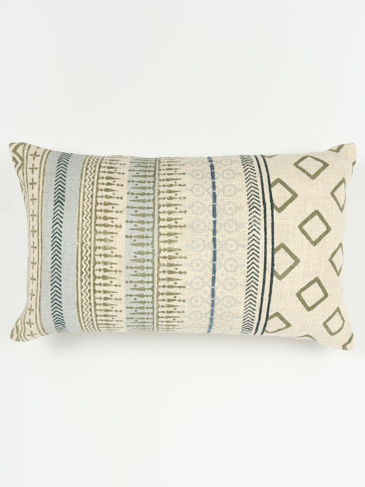 Peace Block-Printed Embroidered Lumbar Cushion Cover — Art Avenue