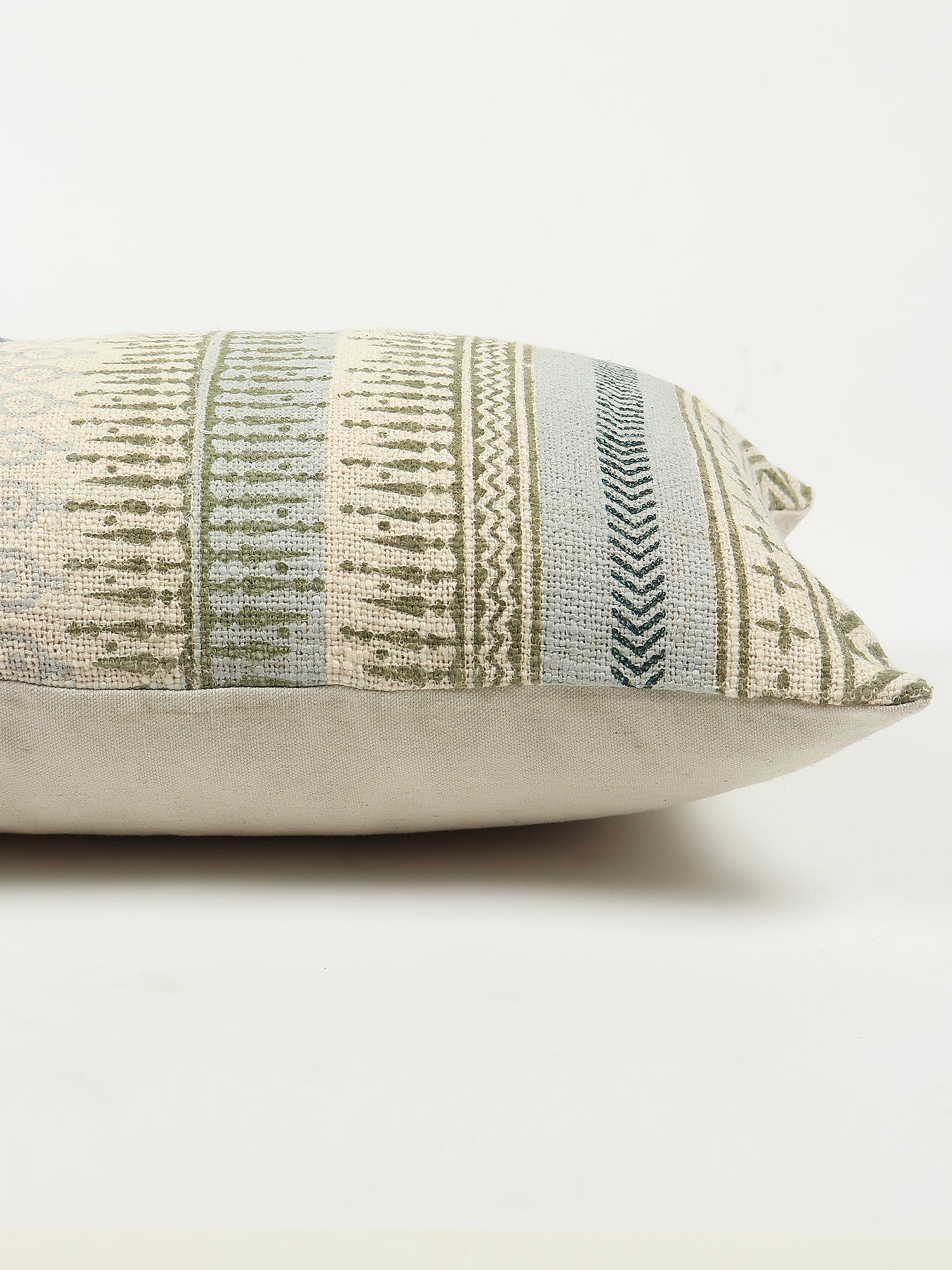 Detail of block-print embroidery on lumbar cushion cover — Art Avenue