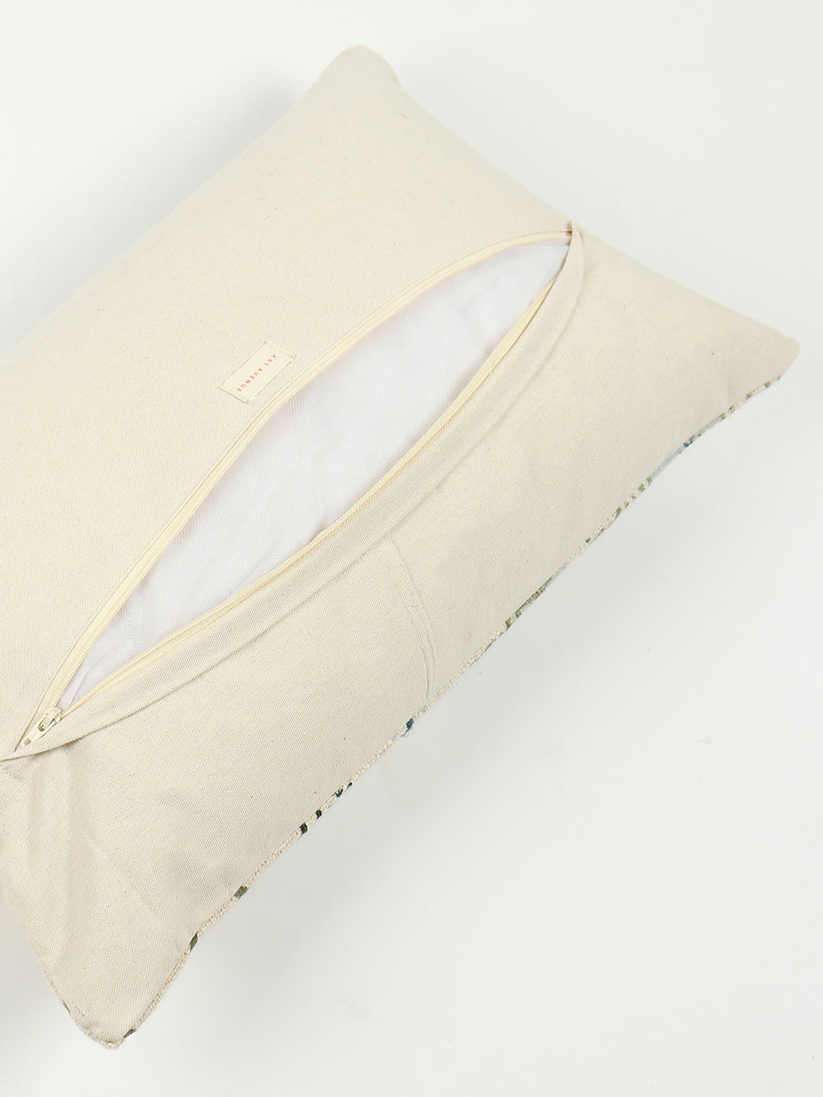 Peace Block-Printed Embroidered Lumbar Cushion Cover