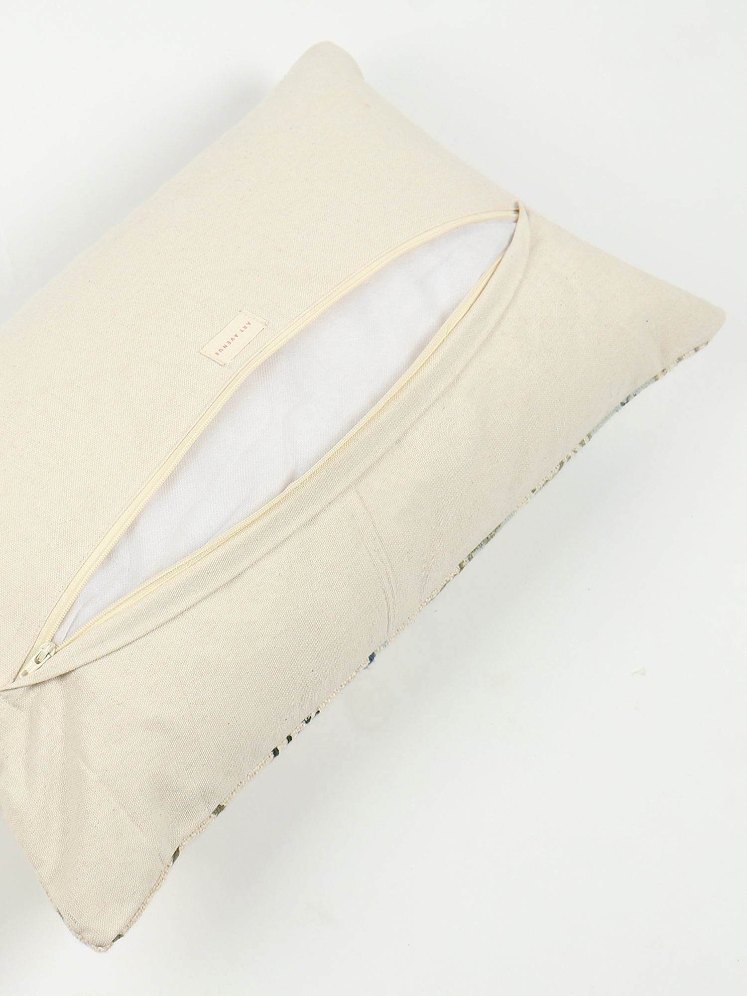 Peace Block-Printed Embroidered Lumbar Cushion Cover
