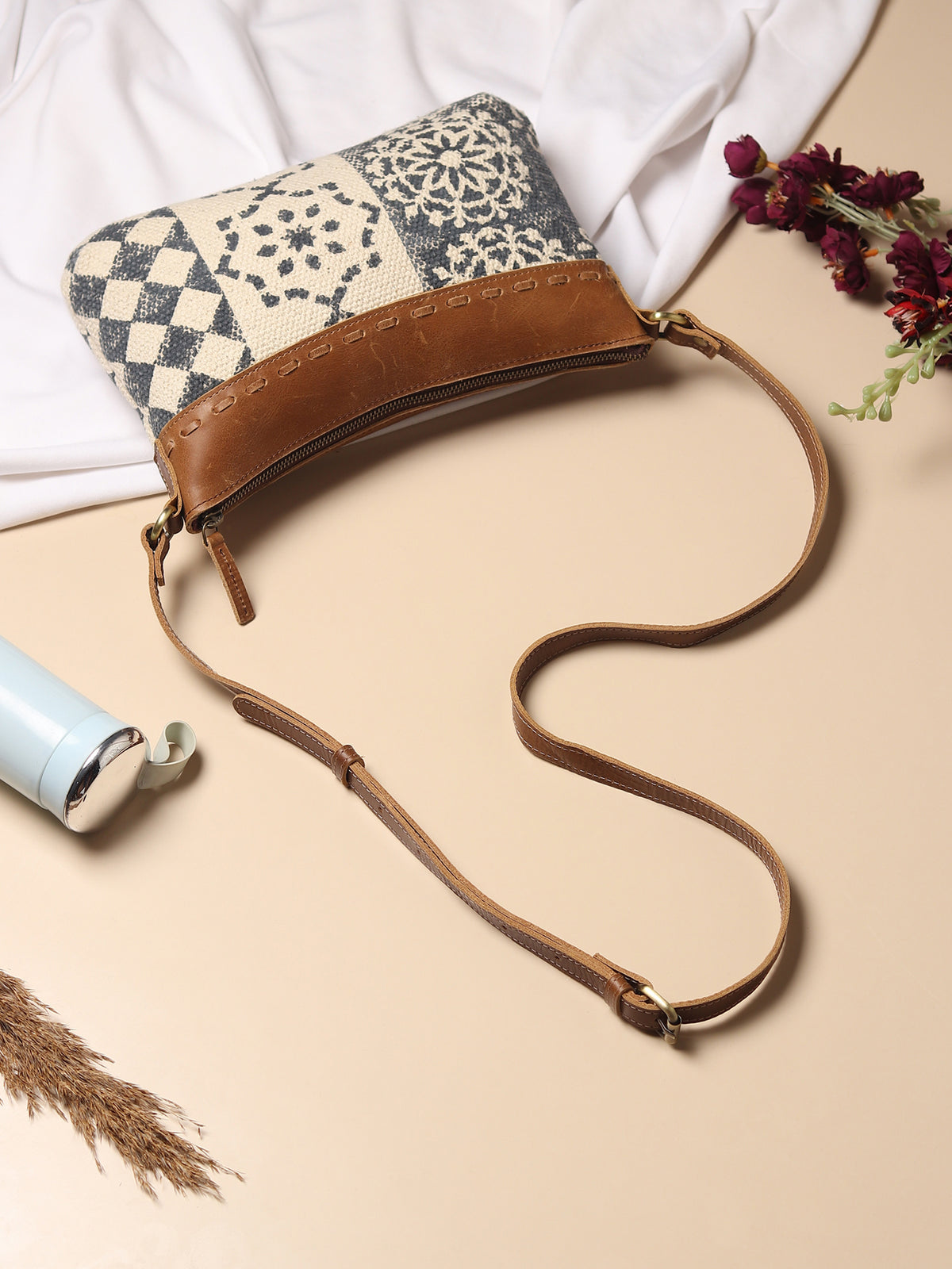 Charlotte printed fabric sling bag detail — Art Avenue