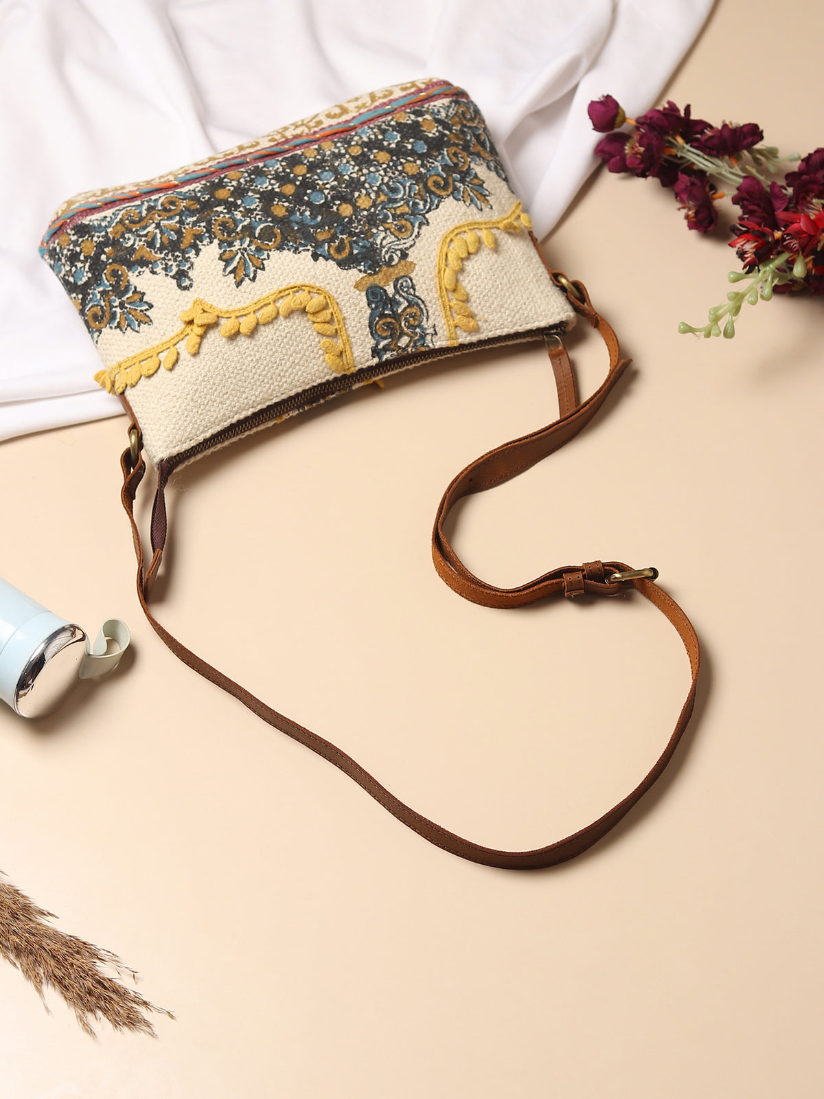 Danian block-printed sling bag detail — Art Avenue