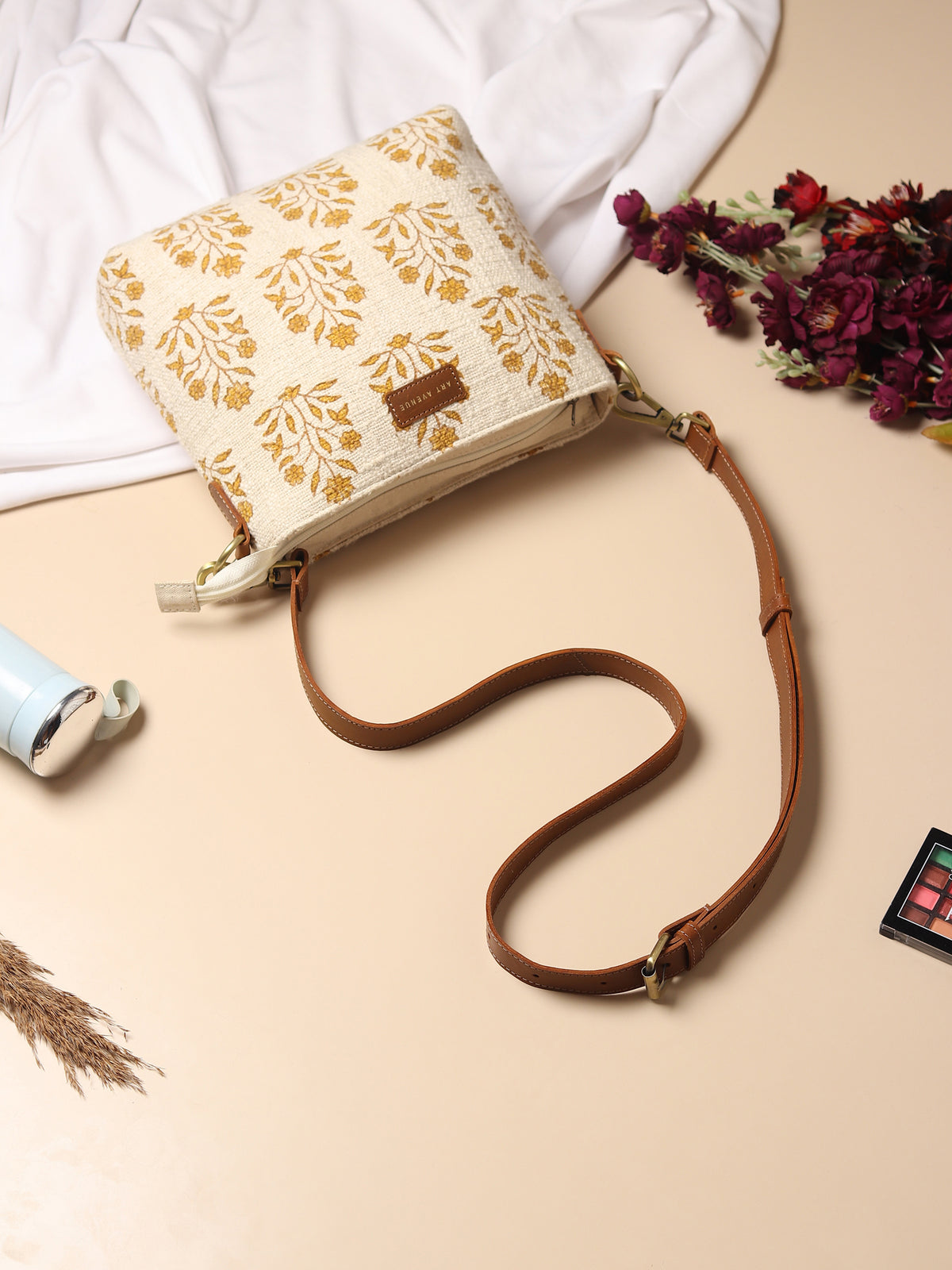 Charlie block-printed sling bag detail — Art Avenue