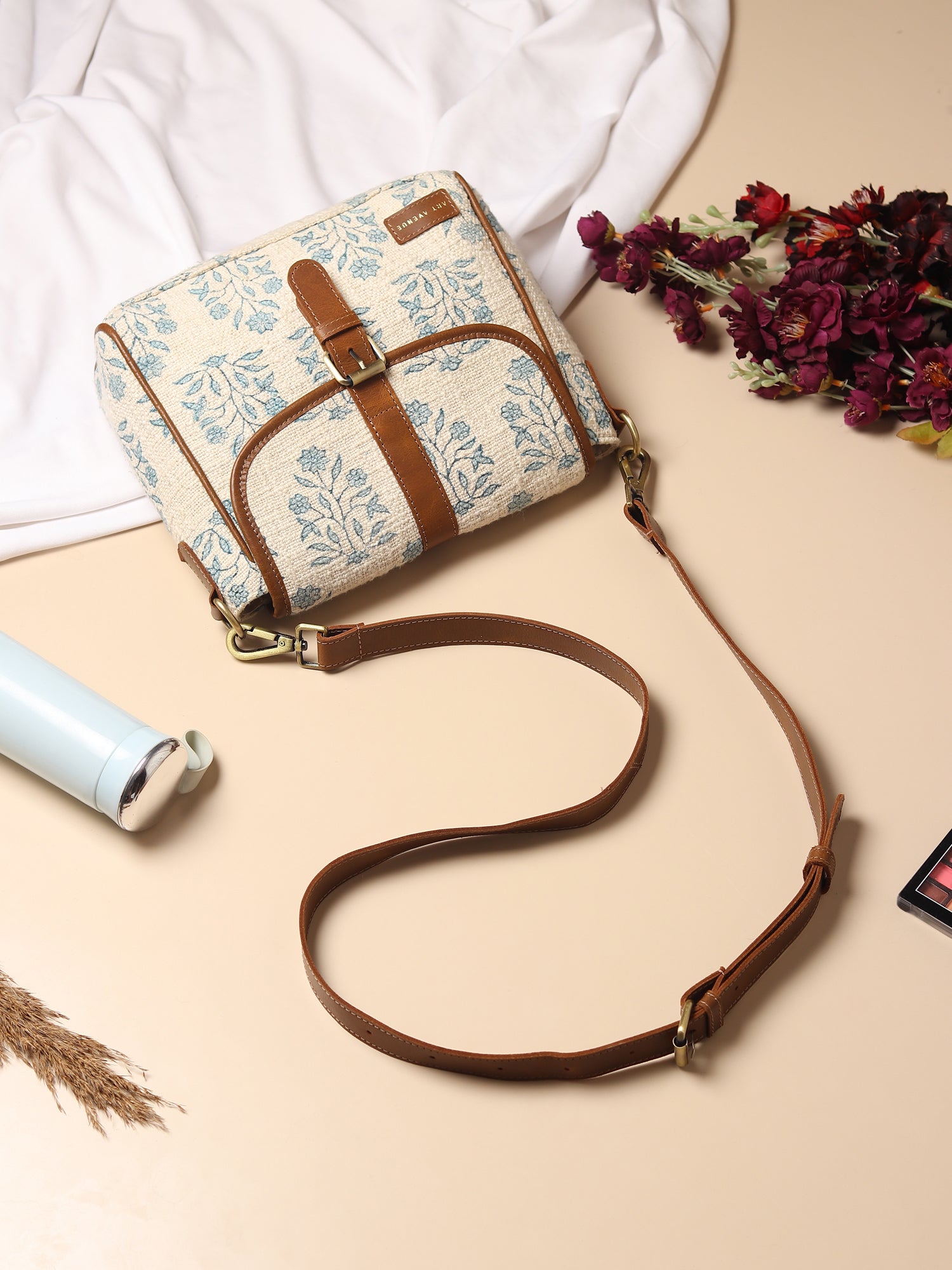 Carter block-printed sling bag detail — Art Avenue