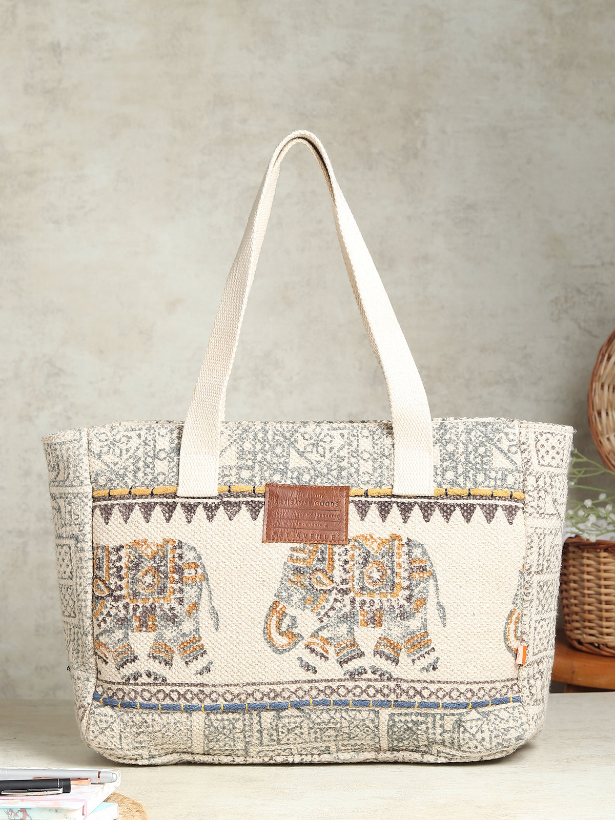 Aurielle block-printed cotton tote bag — Art Avenue