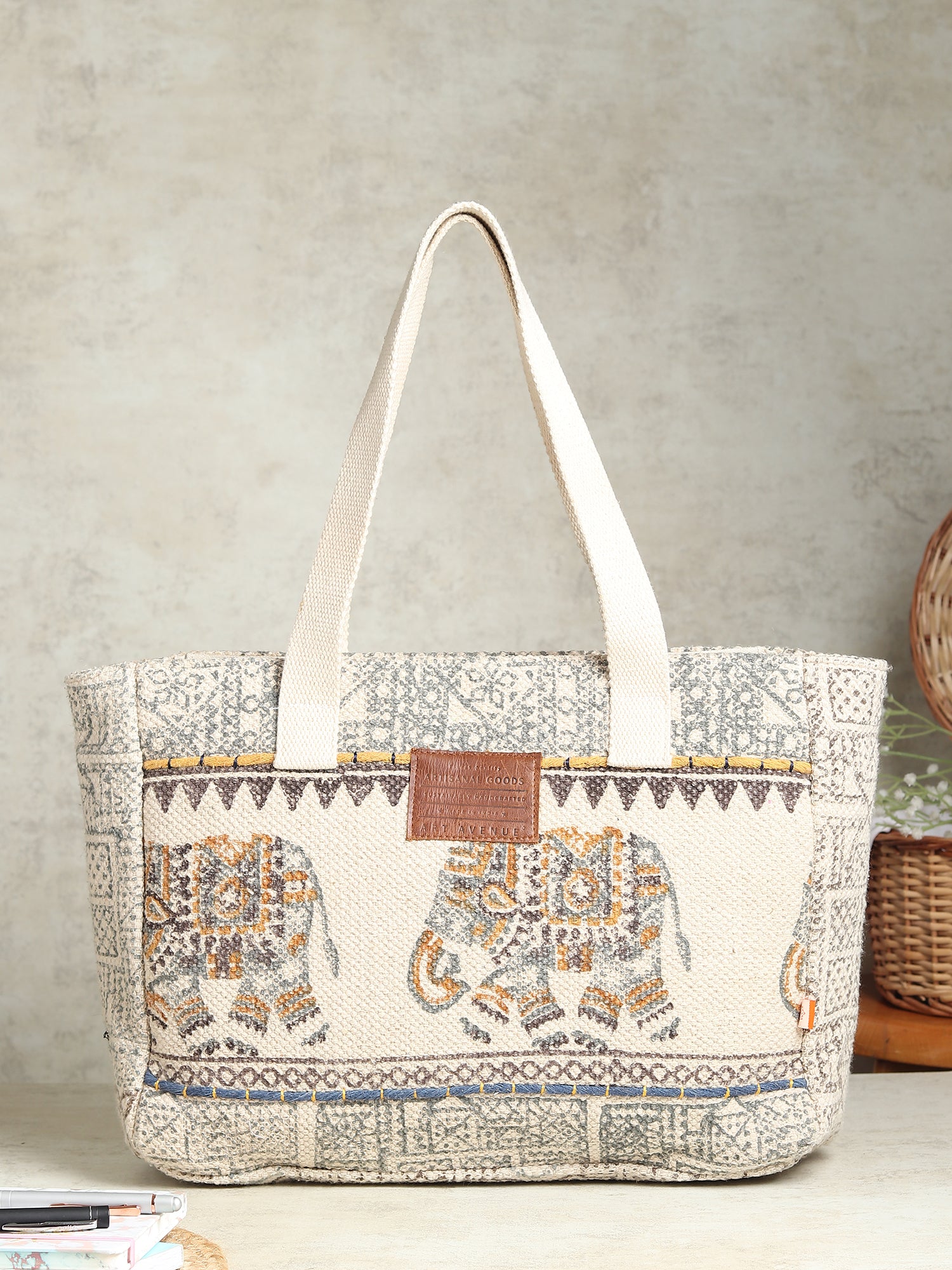 Aurielle block-printed cotton tote bag — Art Avenue