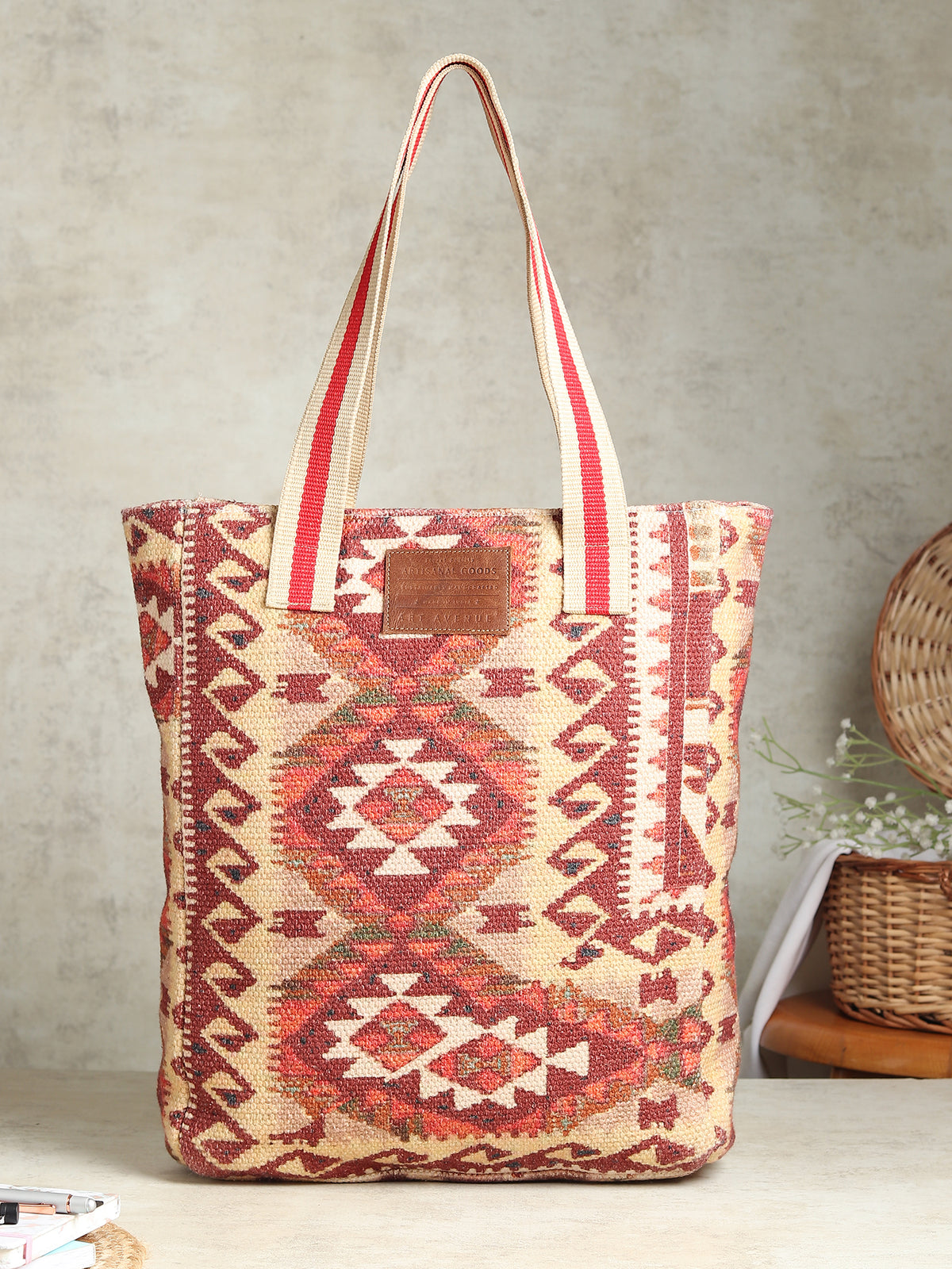 Valmora block-printed embroidered cotton tote bag — Art Avenue