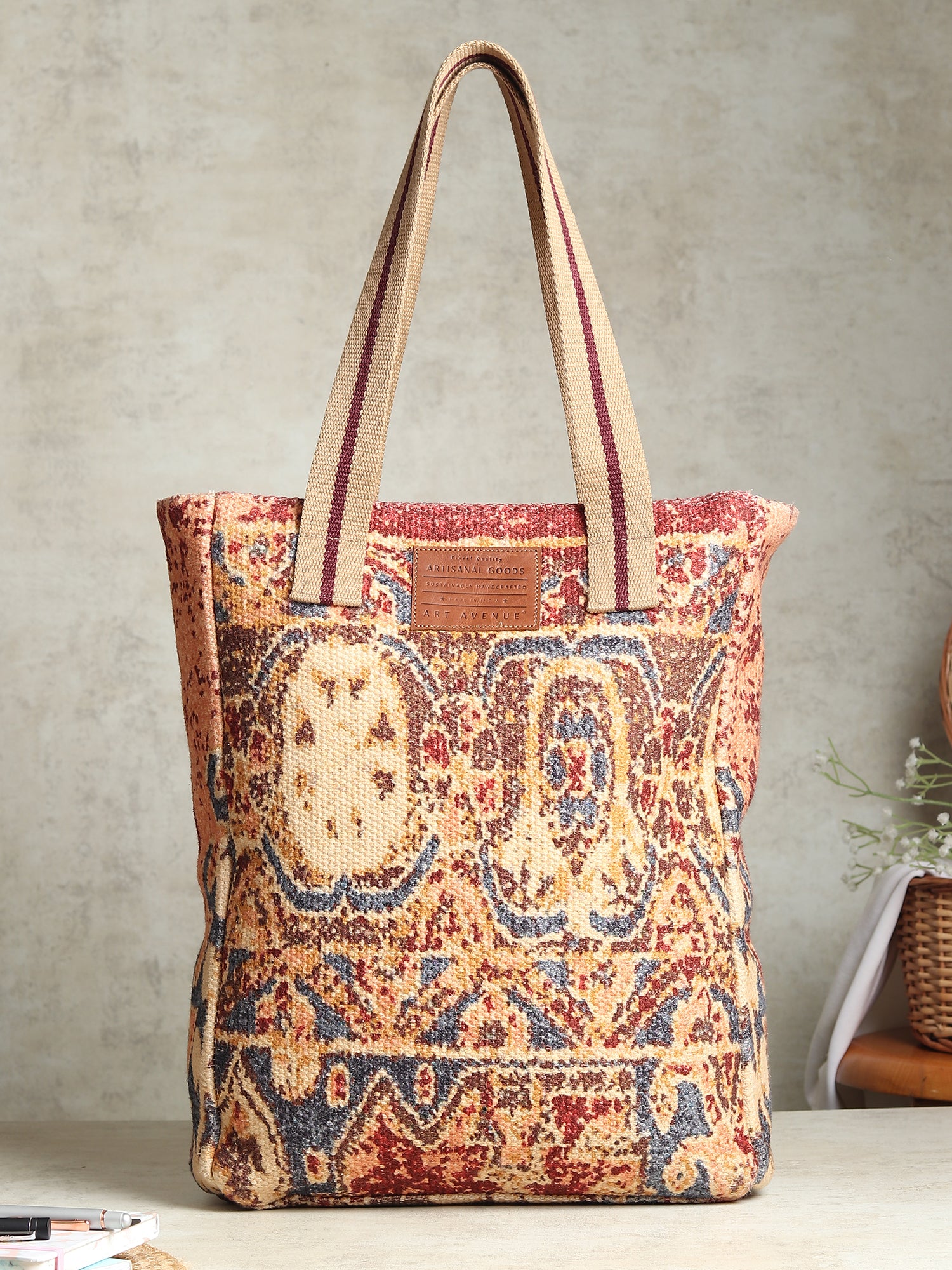 Vintessa block-printed embroidered cotton tote bag — Art Avenue
