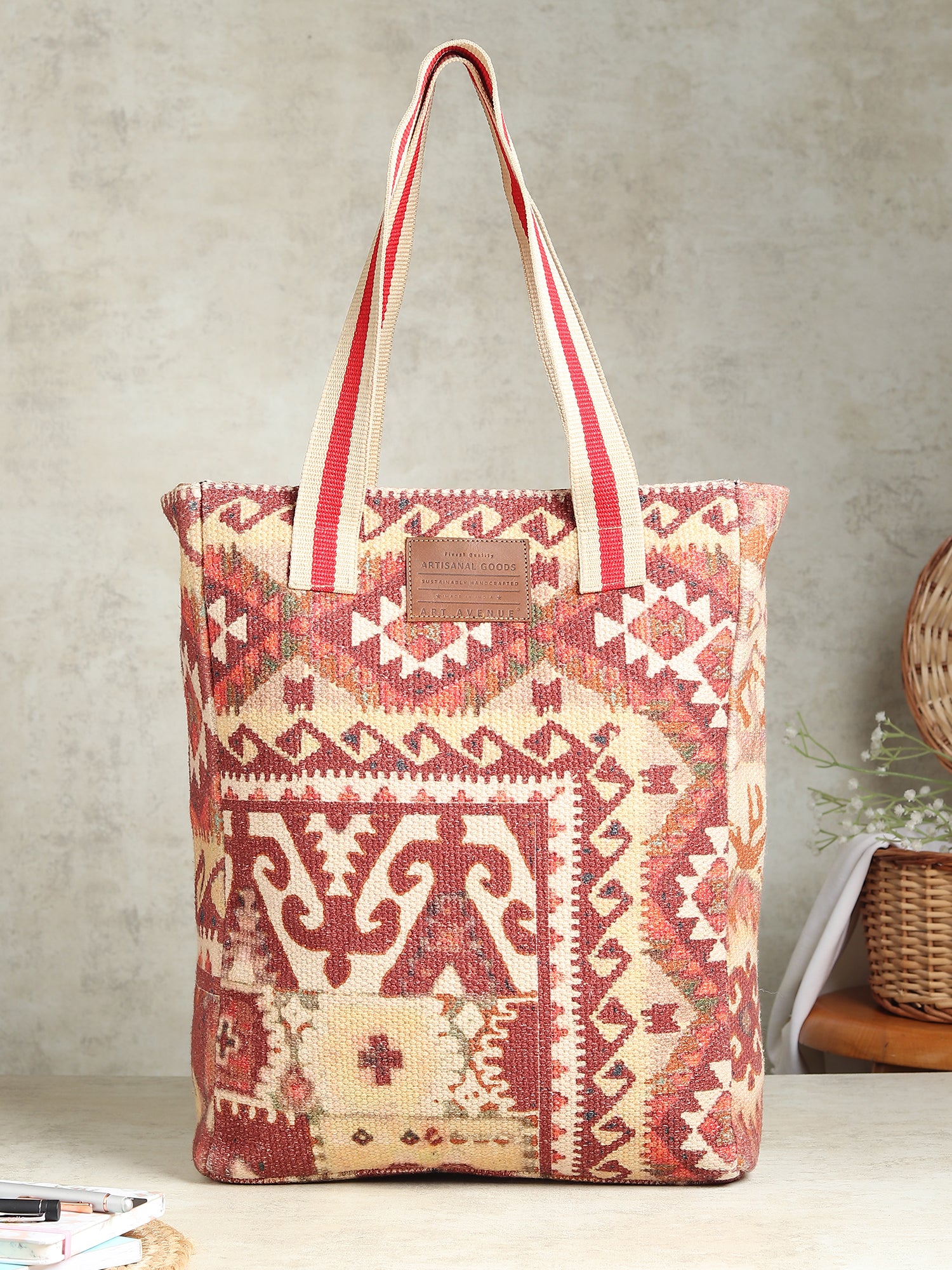 Coutivana block-printed embroidered cotton tote bag — Art Avenue