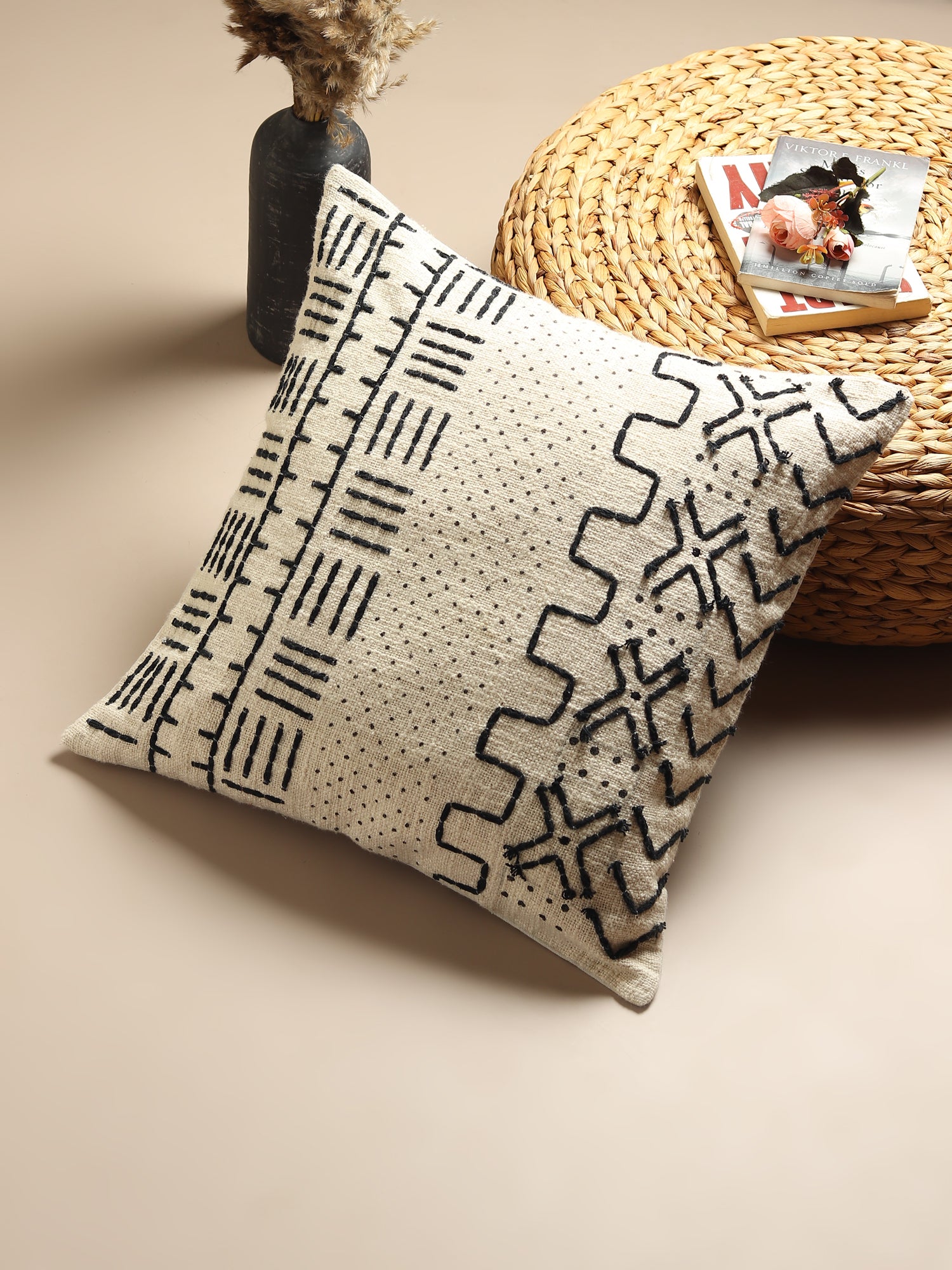 Stellar Oasis Block-Printed Square Cushion Cover