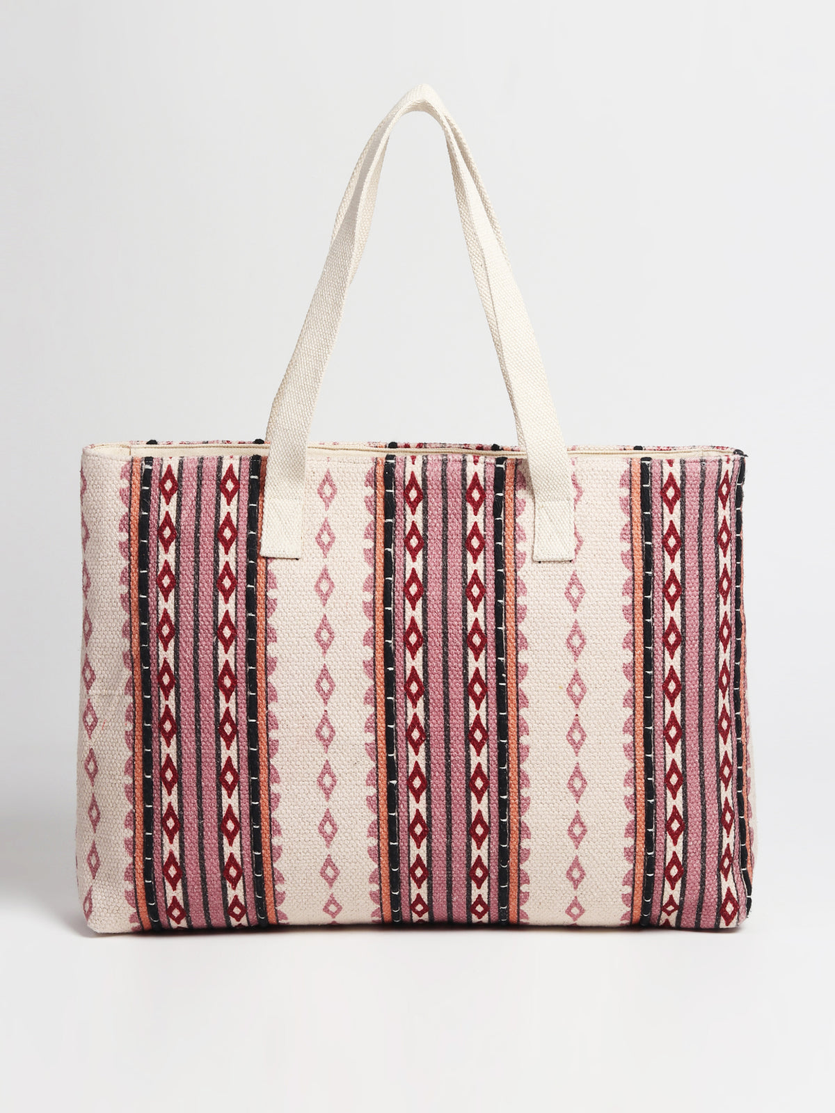 Greek block-printed tote bag, side view — Art Avenue