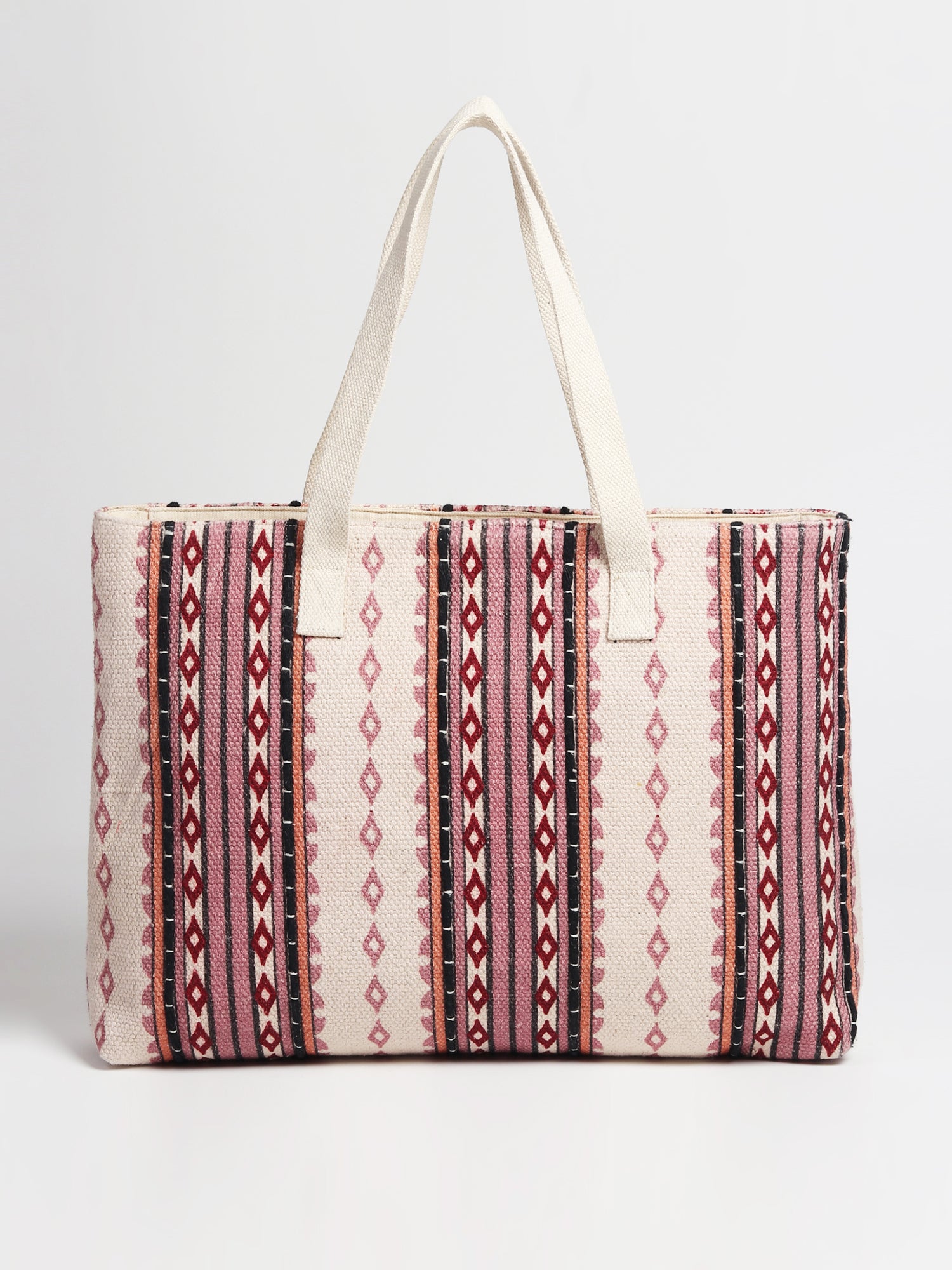 Greek block-printed tote bag, side view — Art Avenue