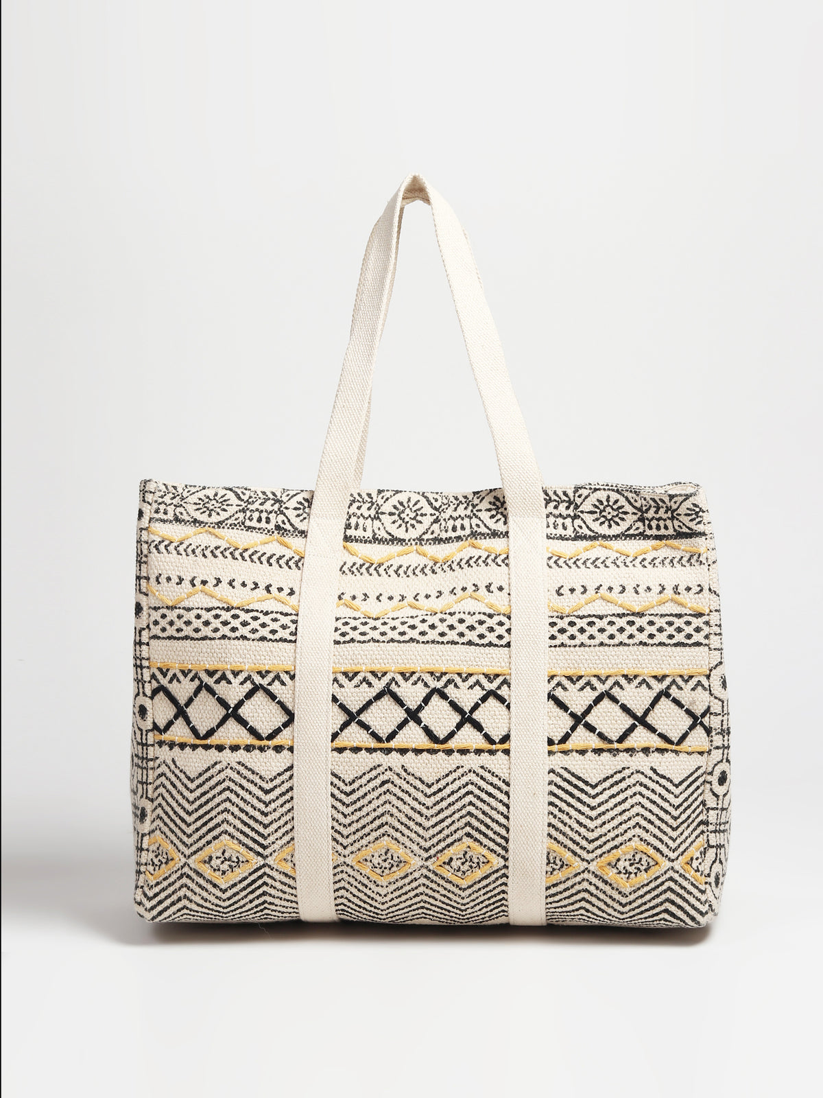 Banias block-printed tote bag, side view — Art Avenue
