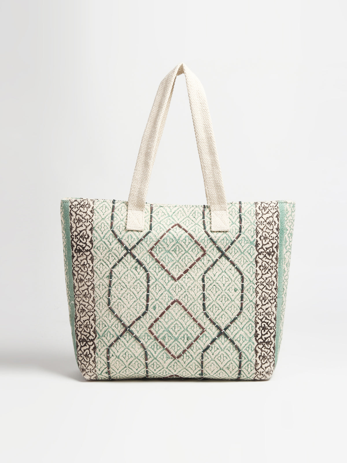 Flora block-printed tote bag on shoulder — Art Avenue