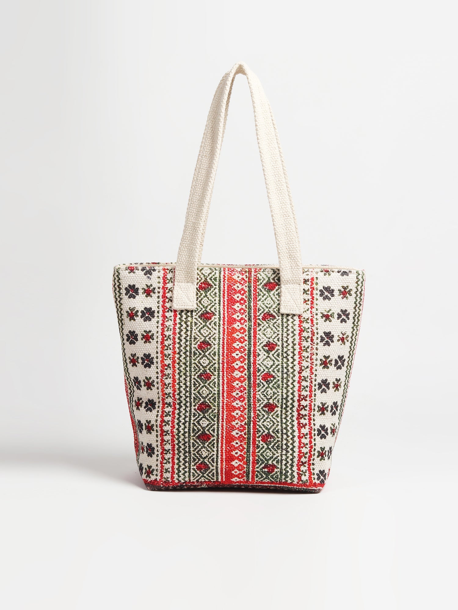 Beckon block-printed tote bag on shoulder — Art Avenue