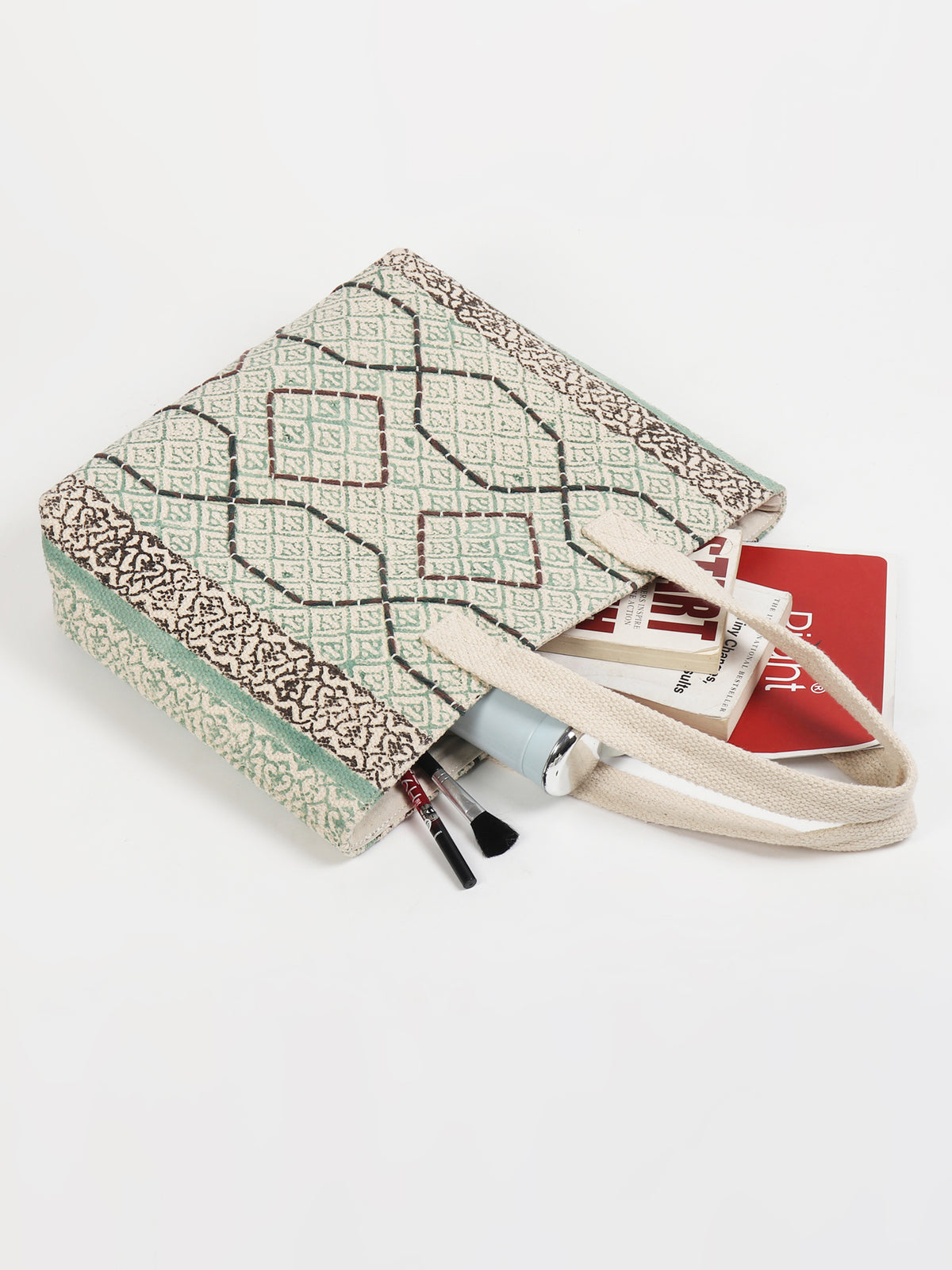 Flora block-printed tote bag alternate angle — Art Avenue