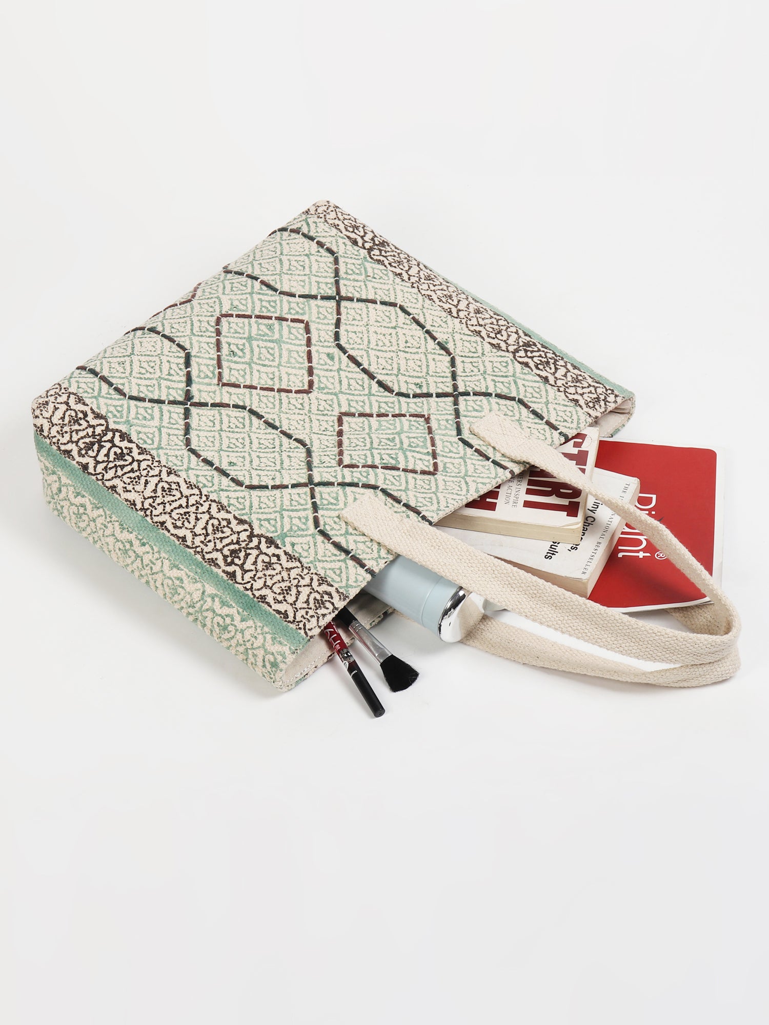 Flora block-printed tote bag alternate angle — Art Avenue