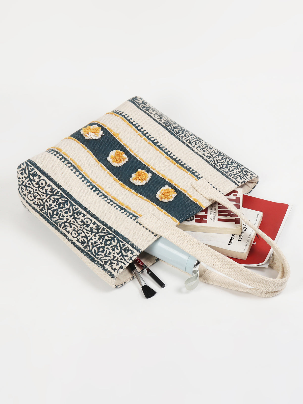 Brisk block-printed tote bag alternate angle — Art Avenue