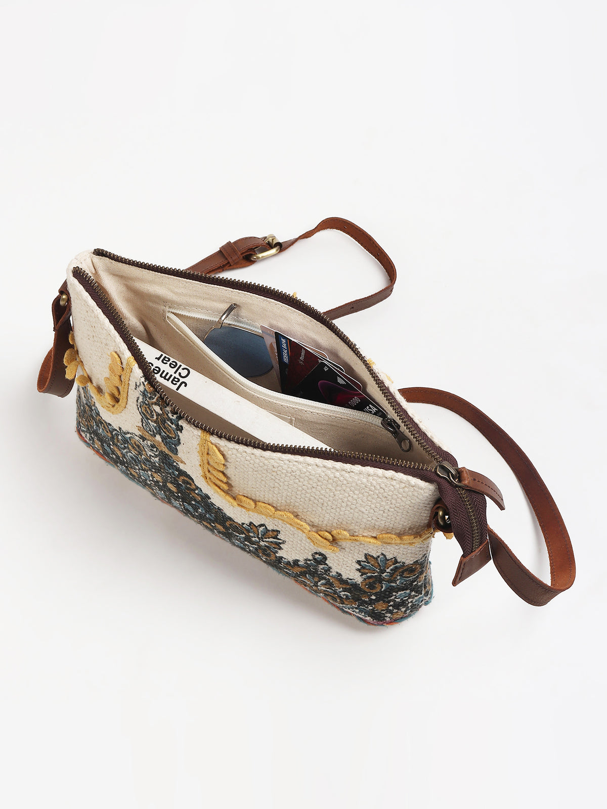 Danian leather sling bag on model — Art Avenue