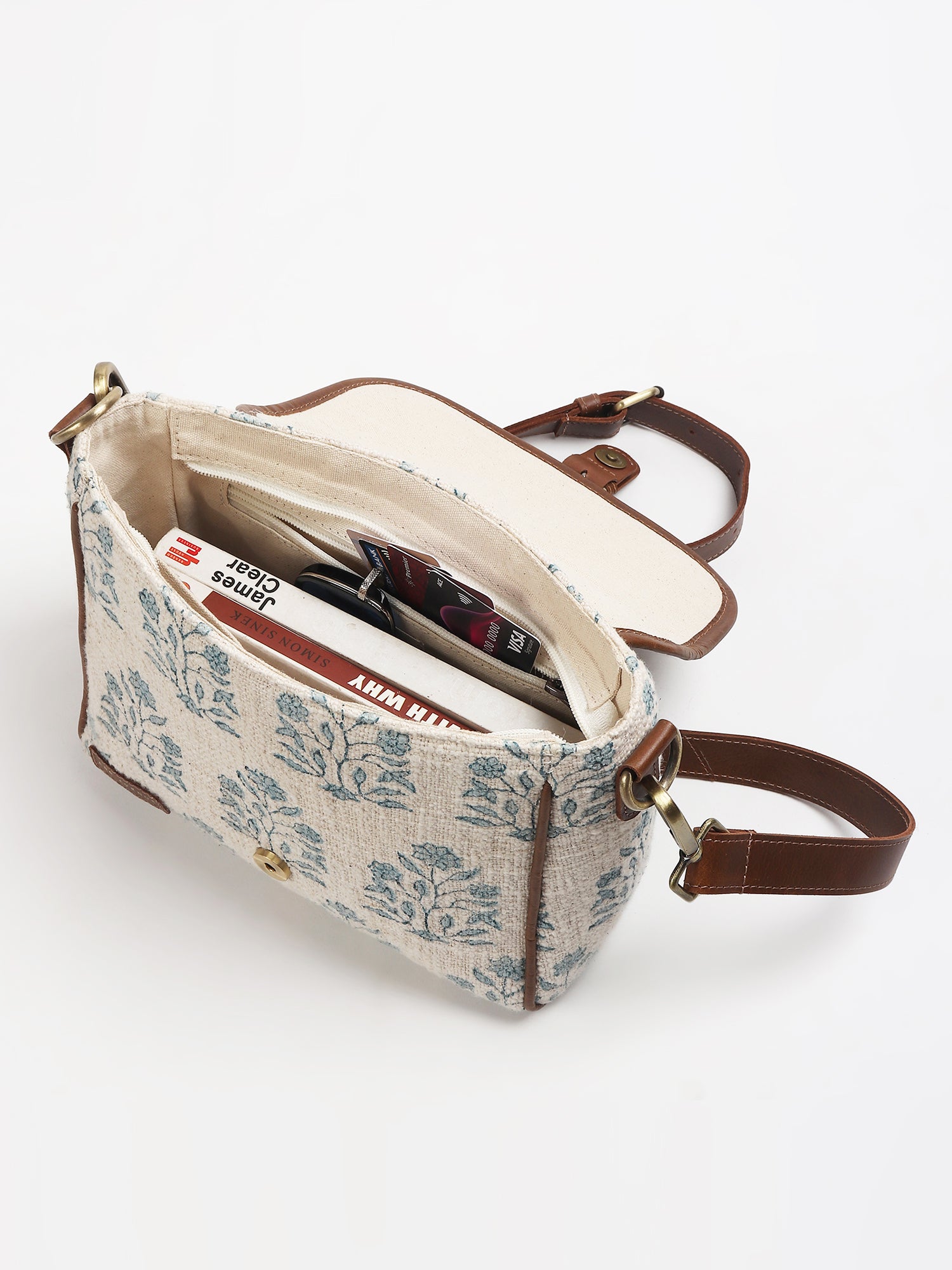 Carter leather sling bag on model — Art Avenue