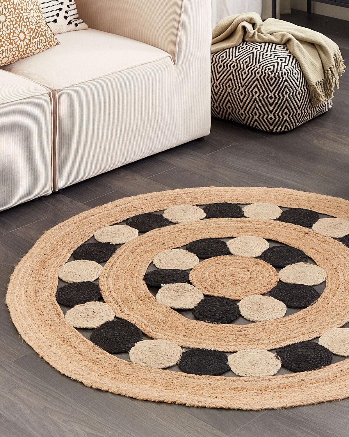 Nelson Round Braided Jute & Chindi Rug