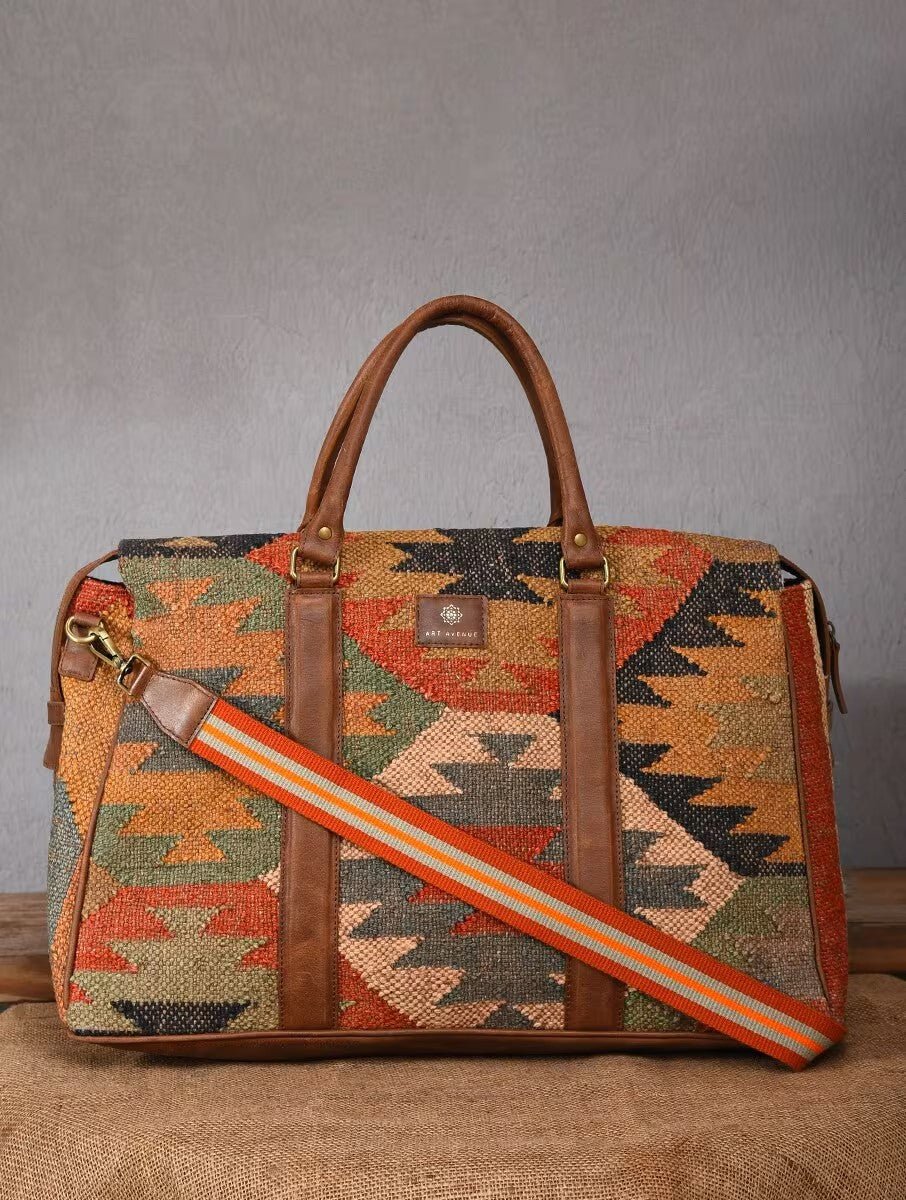 Sharant kilim duffle bag lifestyle — Art Avenue