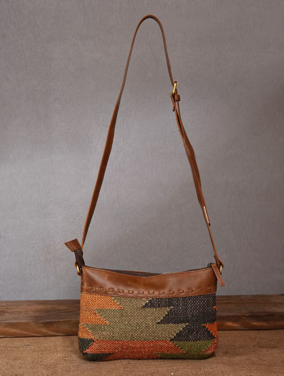 Aribo kilim and leather sling bag closure — Art Avenue