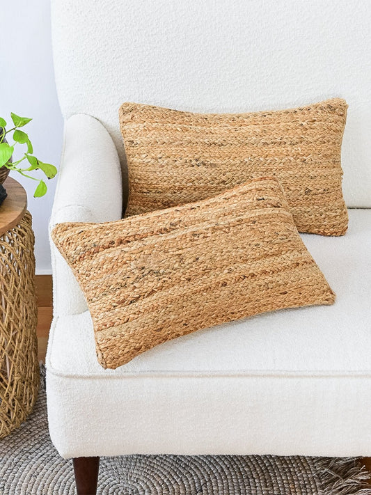 Bellary braided jute lumbar cushion cover — handmade in Jaipur