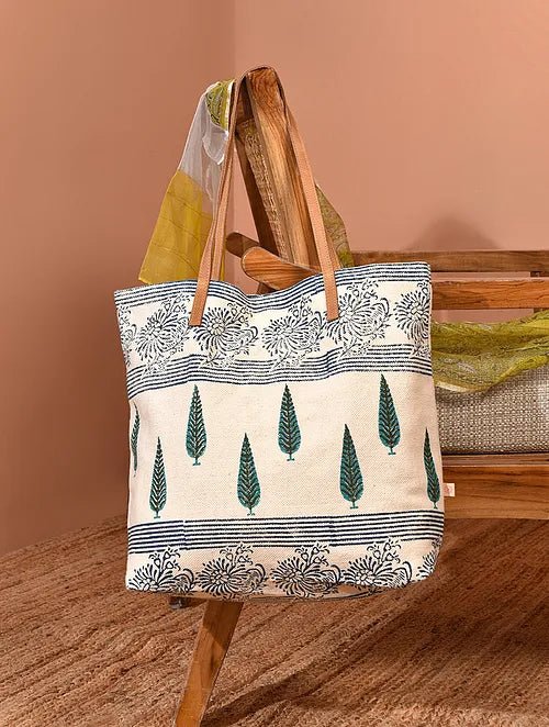 Zink block-printed cotton tote bag — Art Avenue