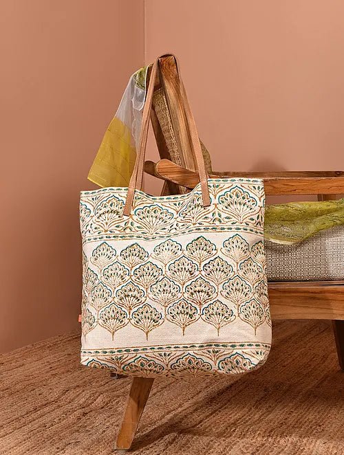 Benz block-printed cotton tote bag — Art Avenue